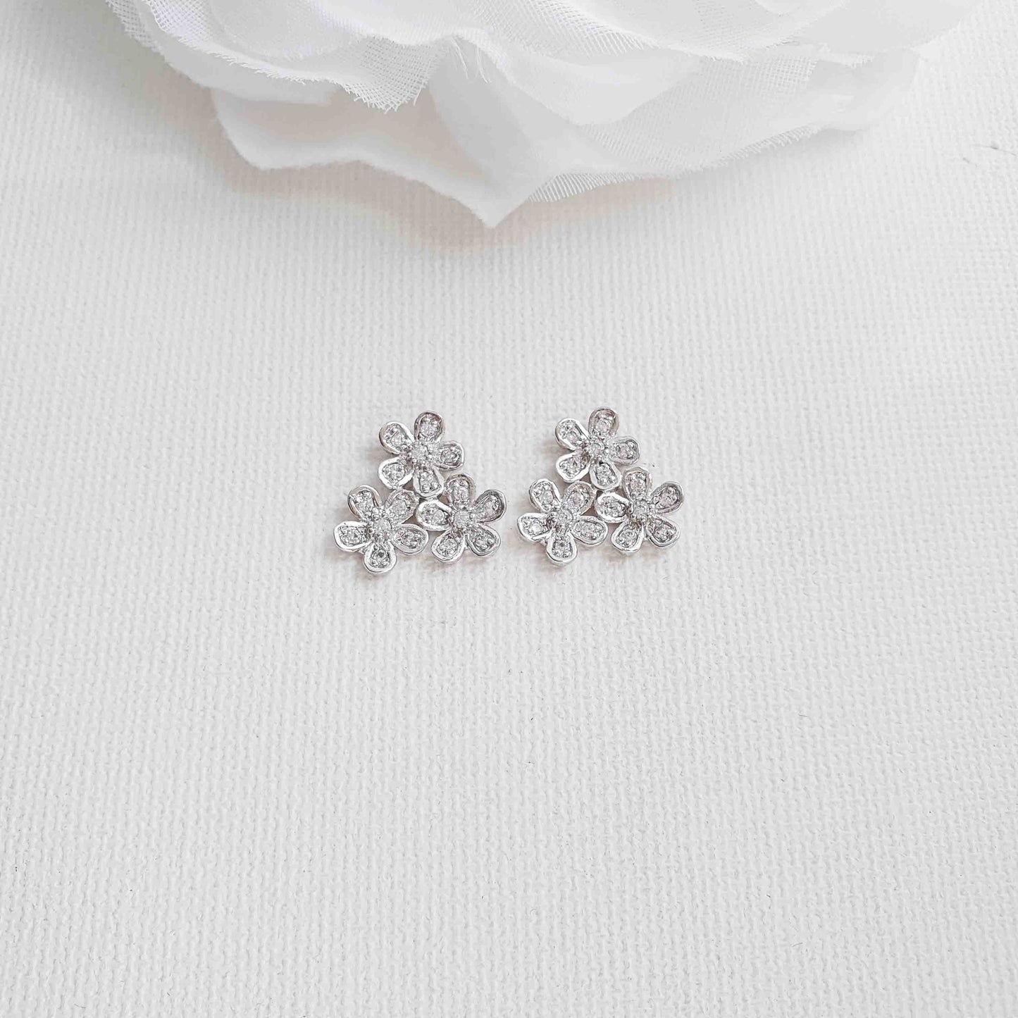 Silver Flower Stud Earrings-Charlotte