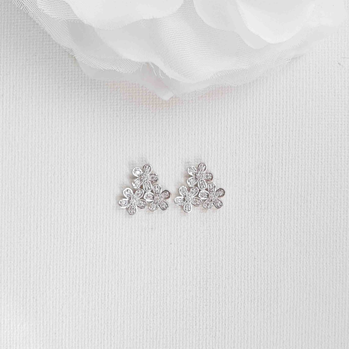 Silver Flower Stud Earrings-Charlotte