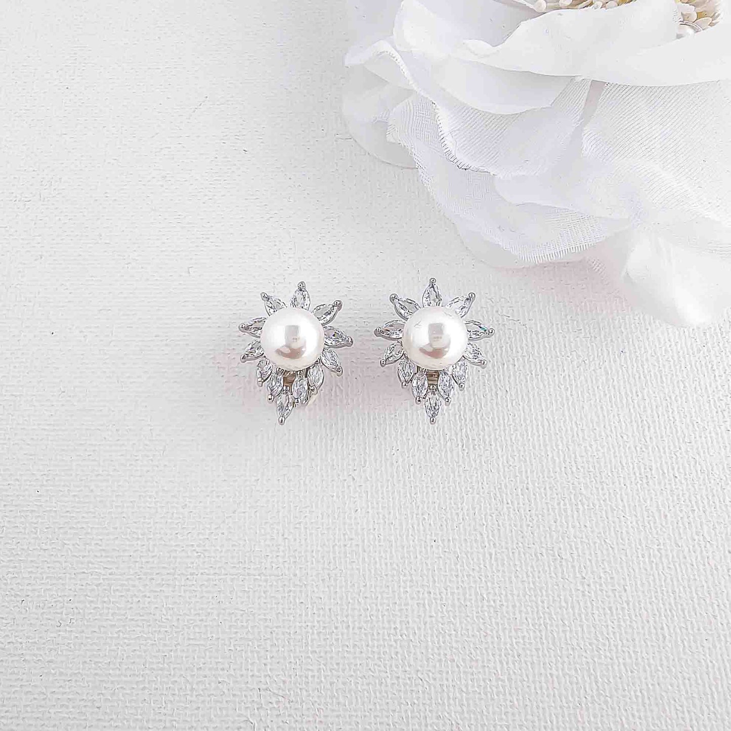 Pearl Stud Clip On Earrings-Caroline