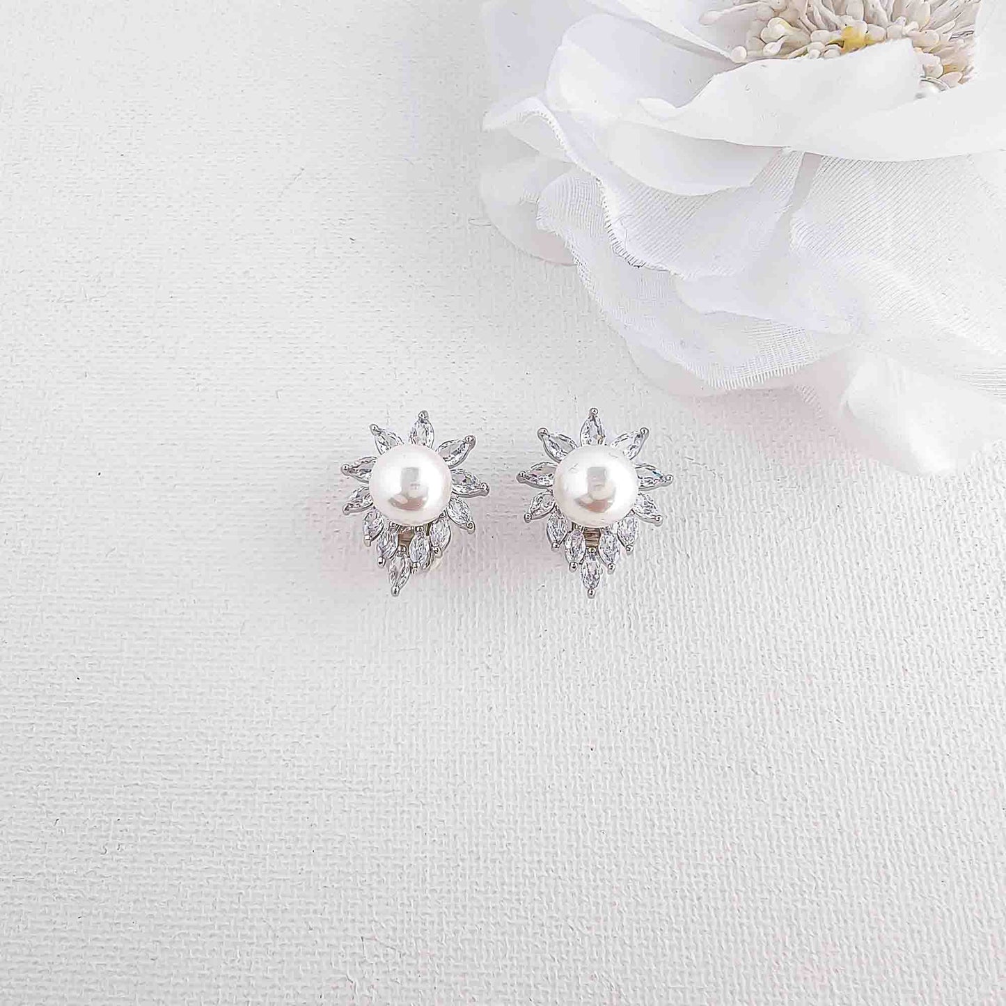 Pearl Stud Clip On Earrings-Caroline