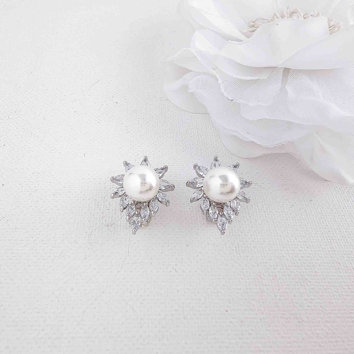 Pearl Stud Clip On Earrings-Caroline
