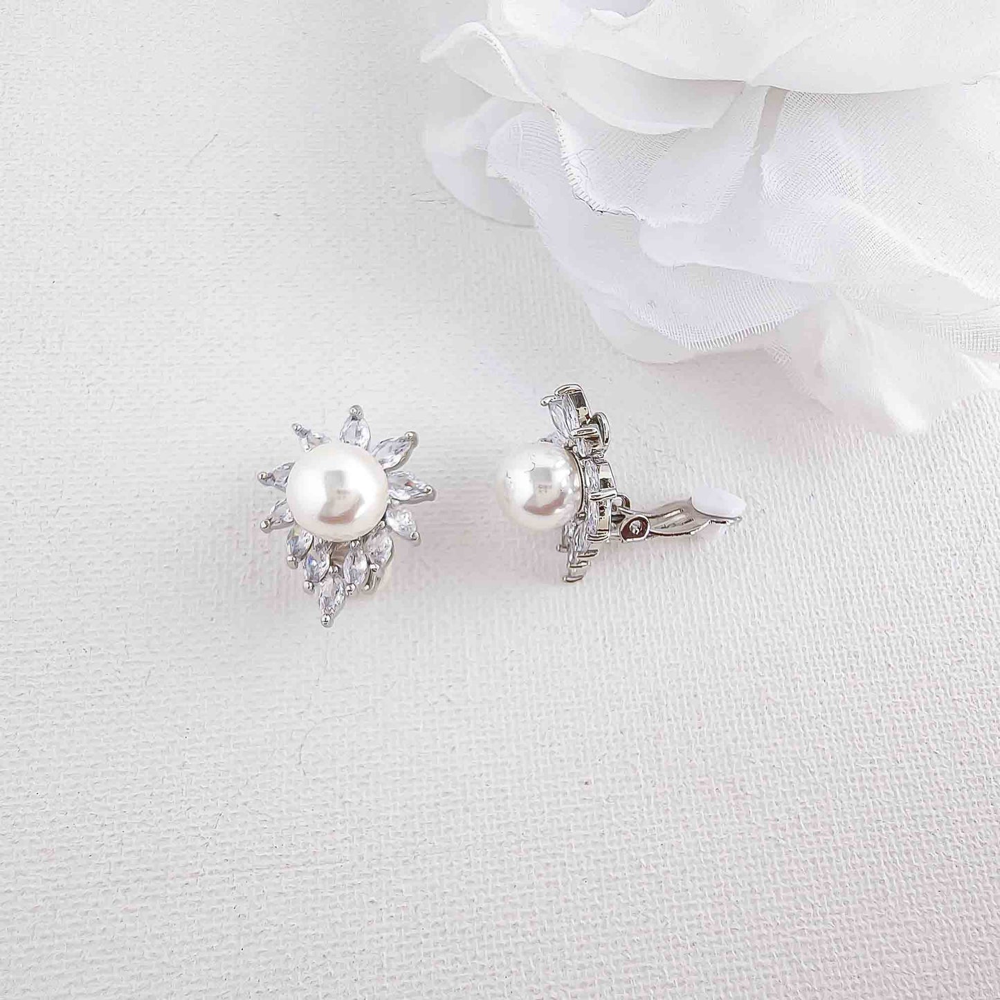 Pearl Stud Clip On Earrings-Caroline