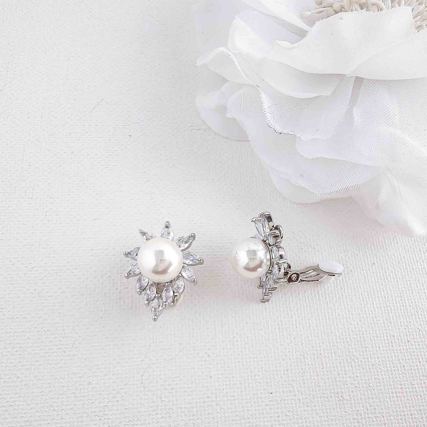 Pearl Stud Clip On Earrings-Caroline