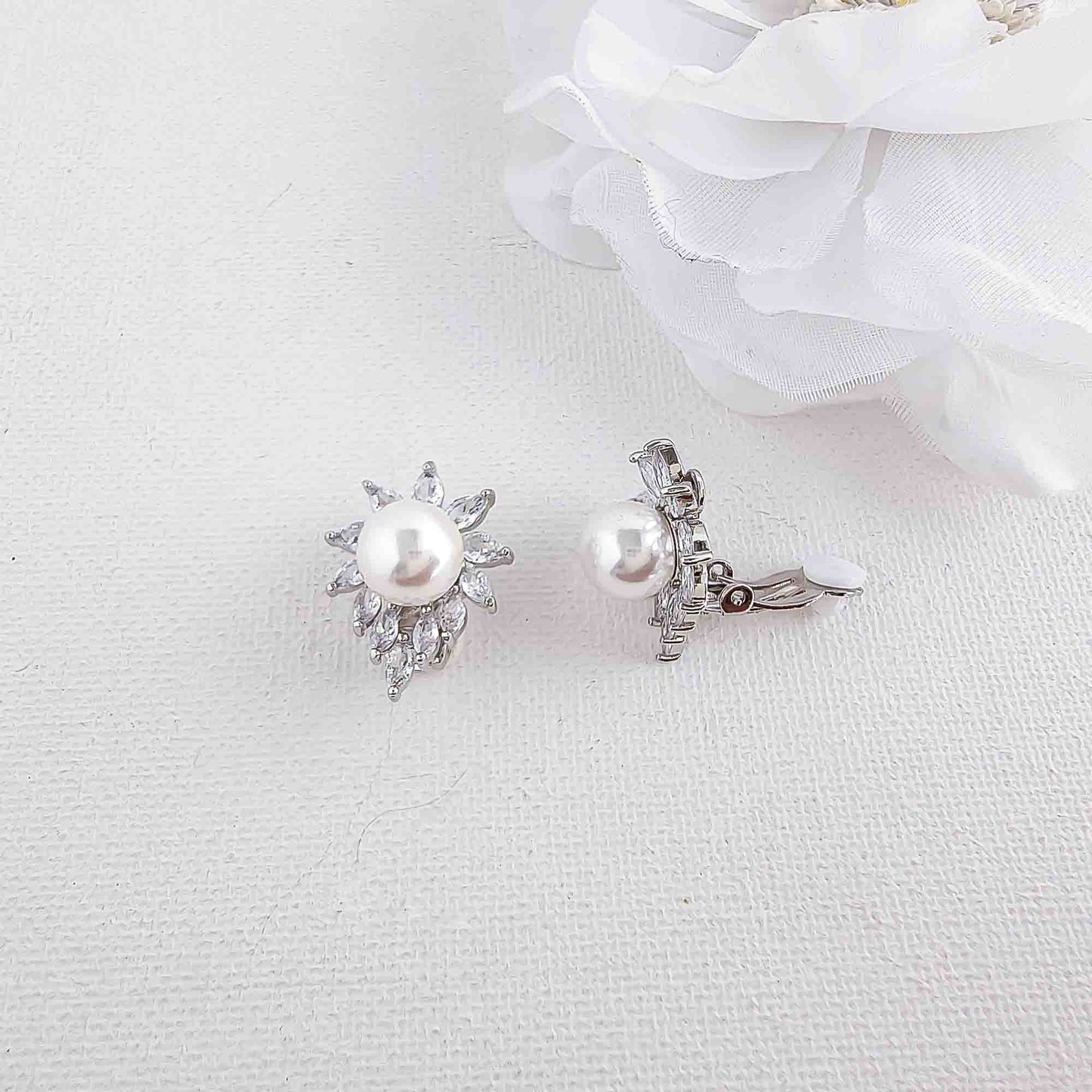 Pearl Stud Clip On Earrings-Caroline