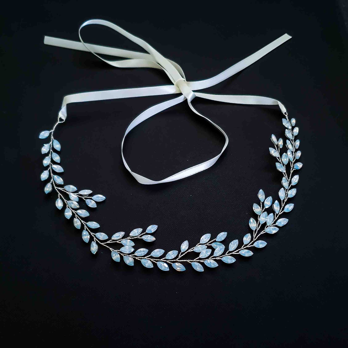 Bridal Headband with Blue Opal Stones-Demi