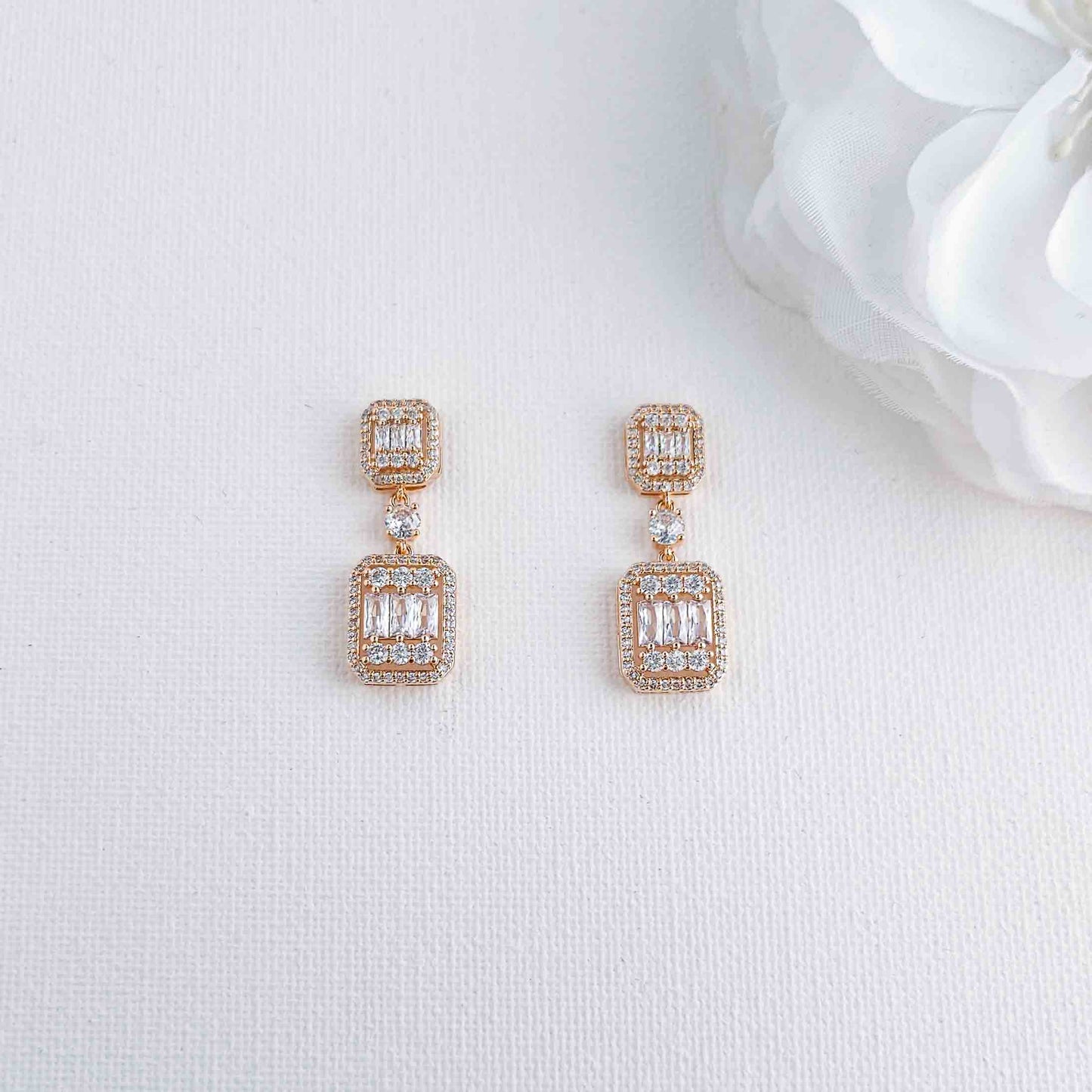 Gold Jewellery Set with Drop Necklace and Earrings for Wedding-Edith