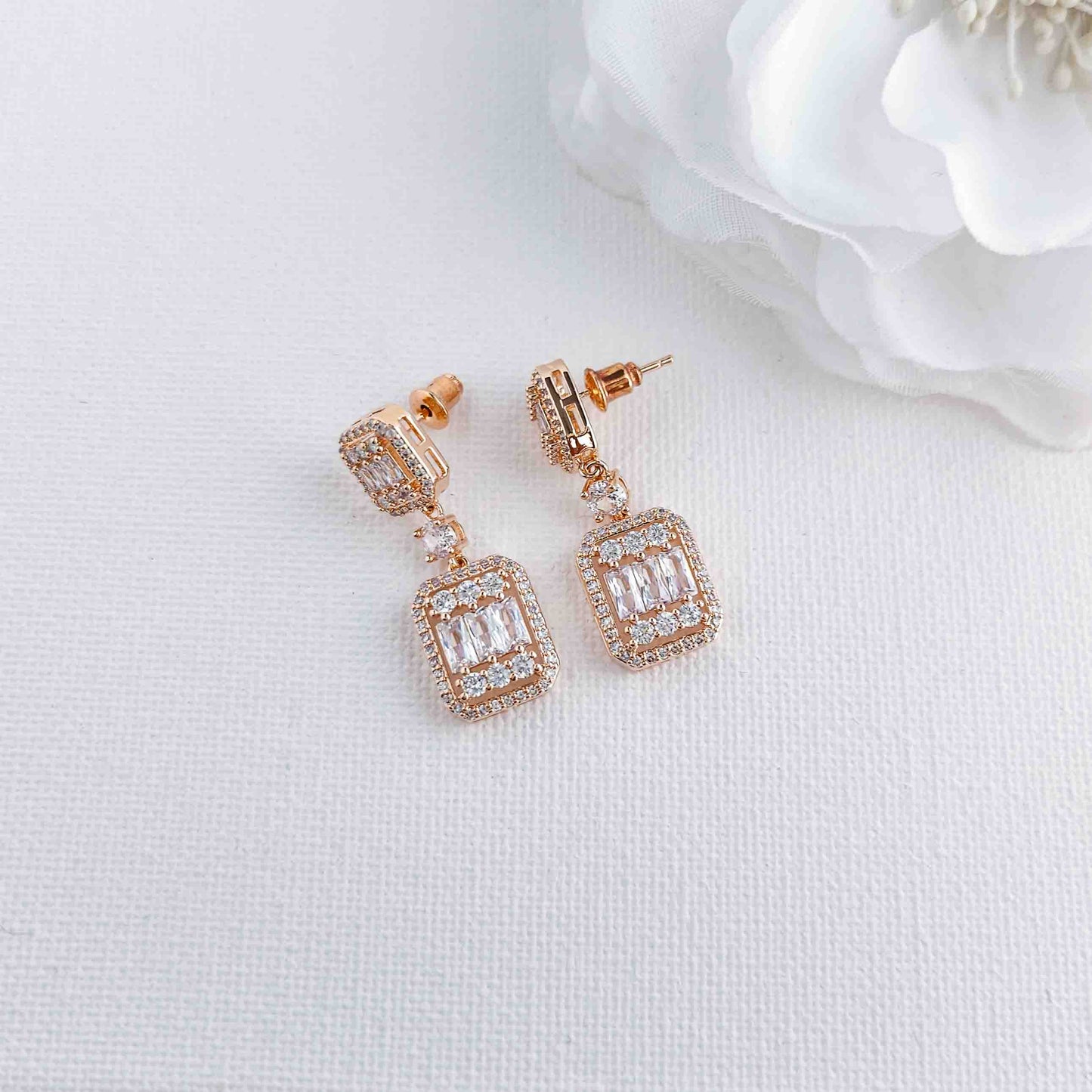 Gold Jewellery Set with Drop Necklace and Earrings for Wedding-Edith