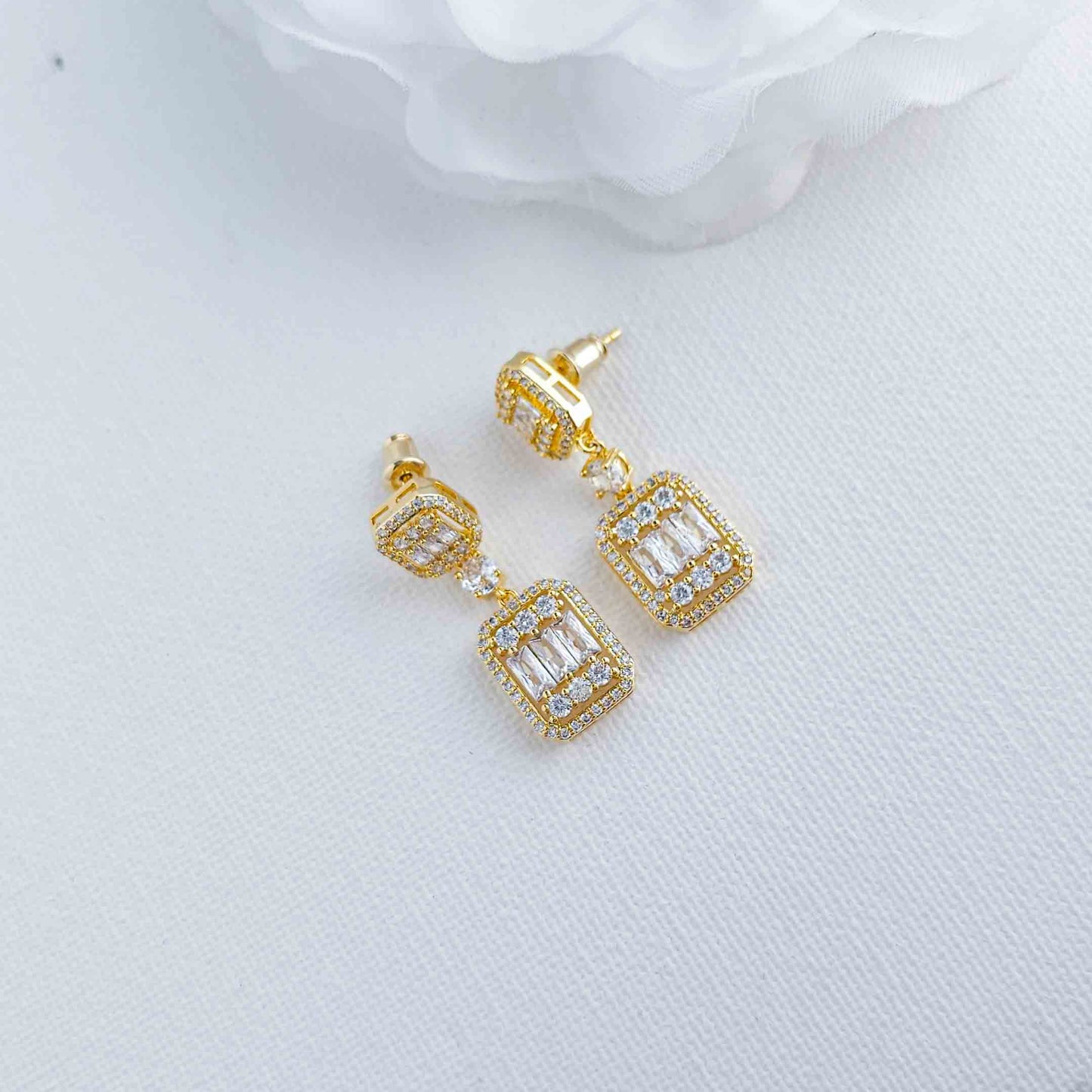 Gold Jewellery Set with Drop Necklace and Earrings for Wedding-Edith