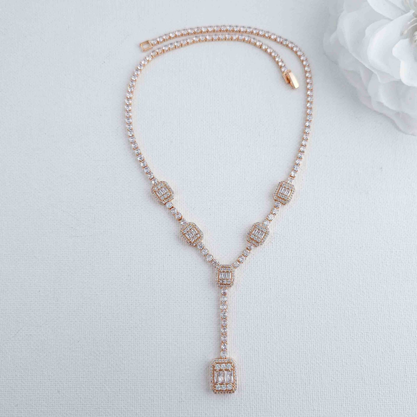 Gold Jewellery Set with Drop Necklace and Earrings for Wedding-Edith