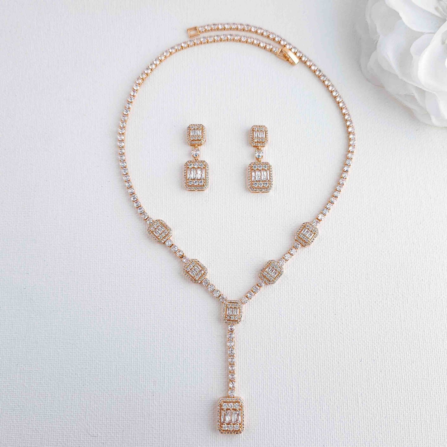 Long Drop Rose Gold Necklace-Edith