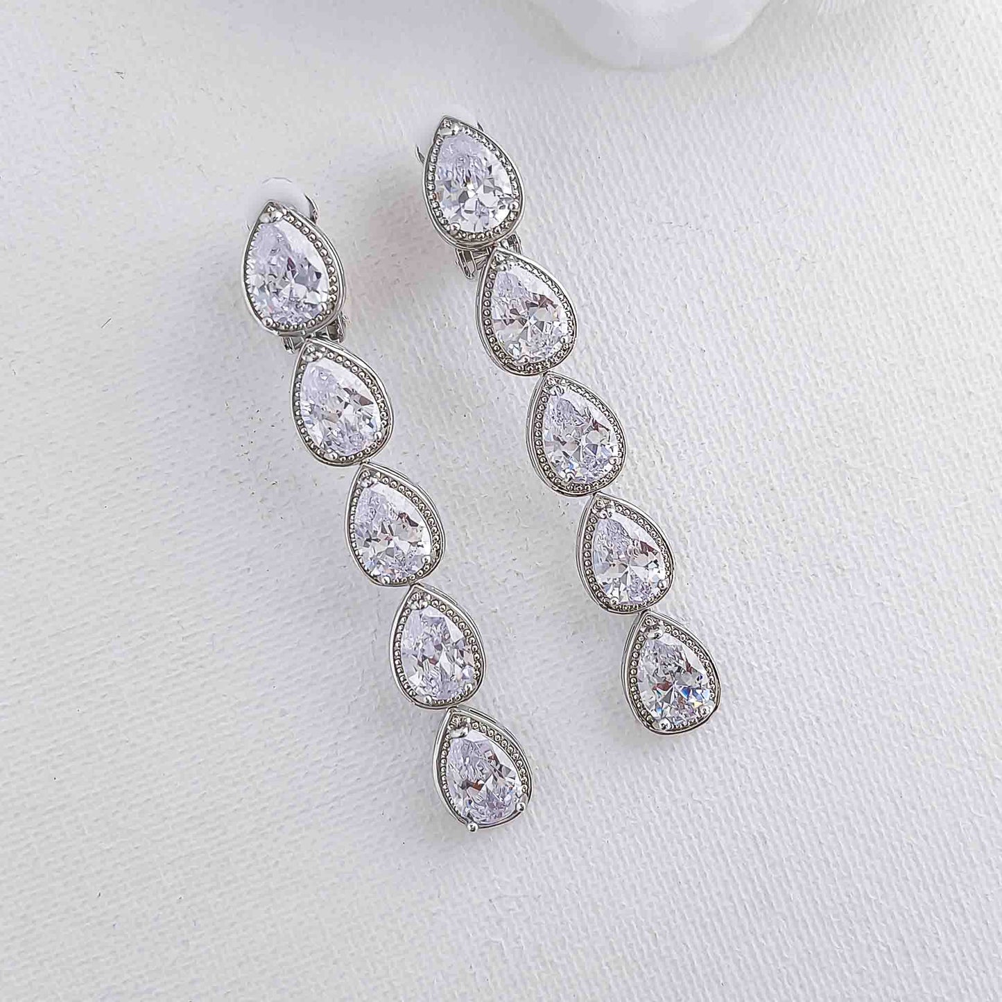 Long Clip-On Earrings With Teardrops-Elsa