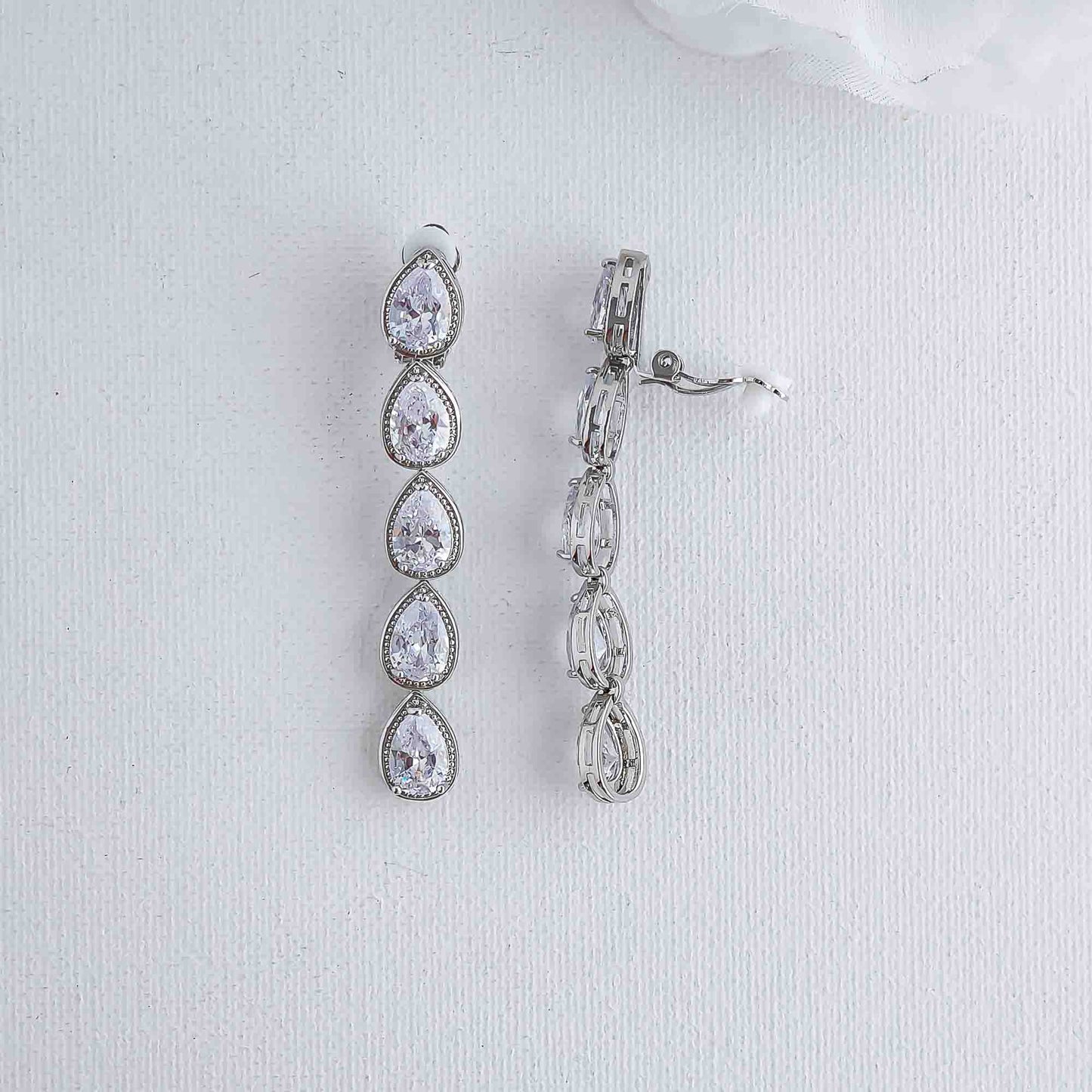 Long Clip-On Earrings With Teardrops-Elsa
