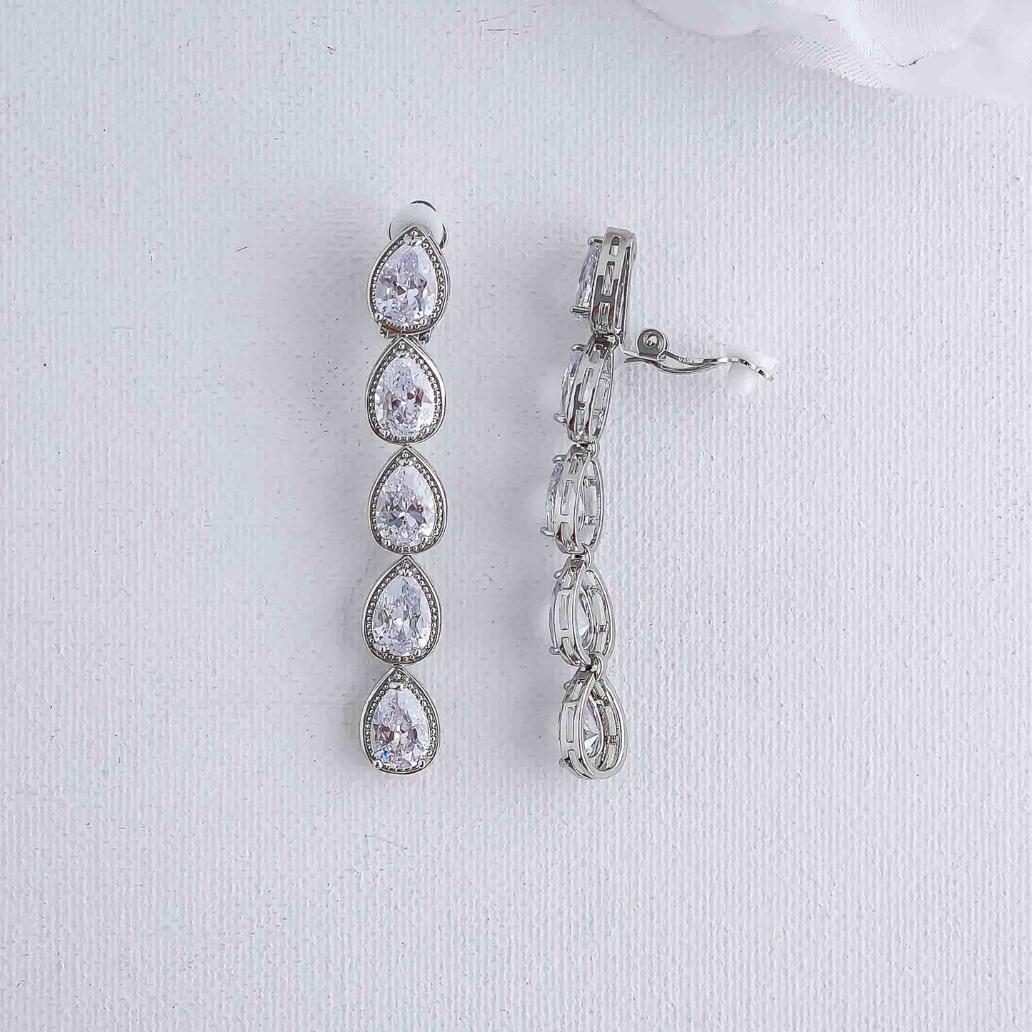 Long Clip-On Earrings With Teardrops-Elsa