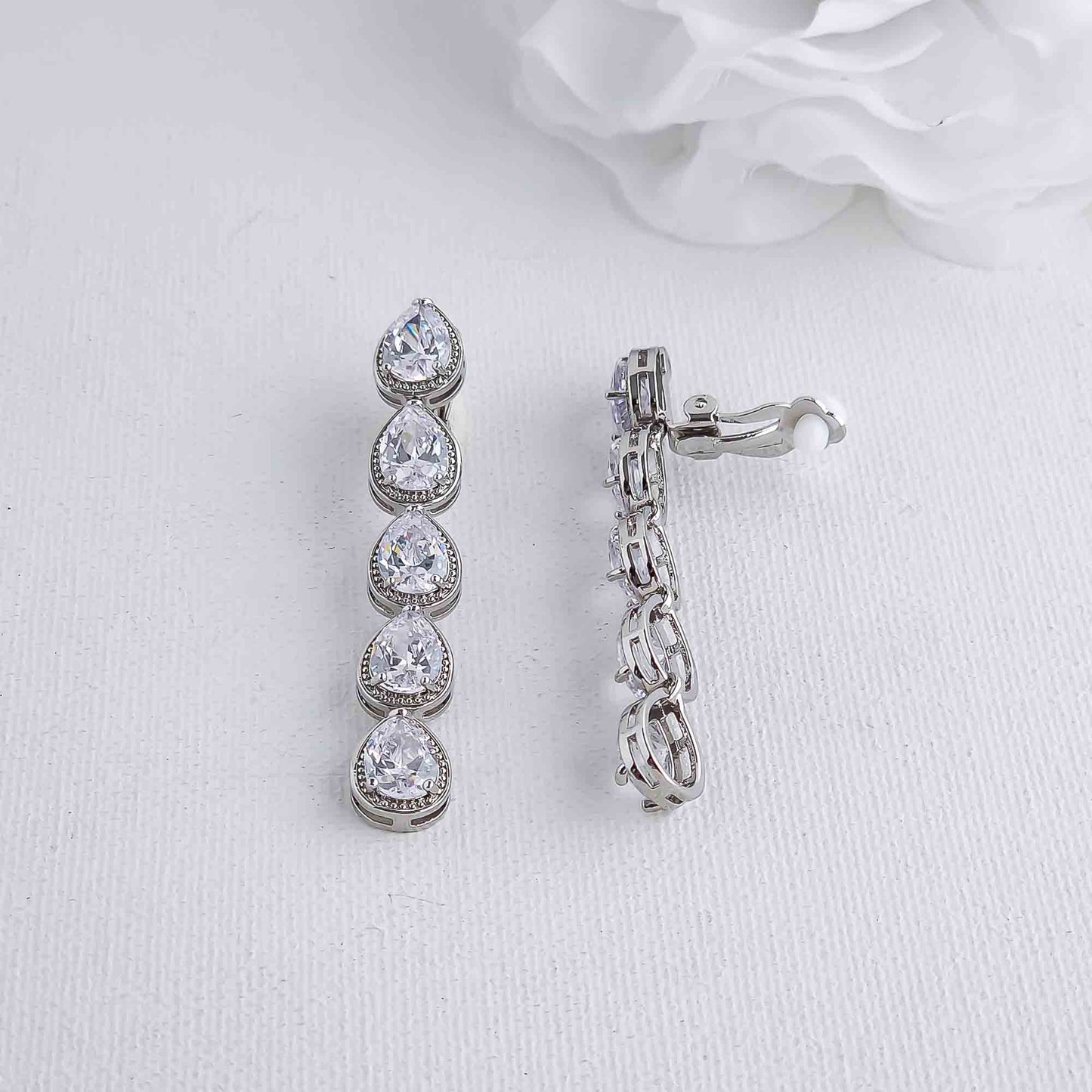 Long Clip-On Earrings With Teardrops-Elsa