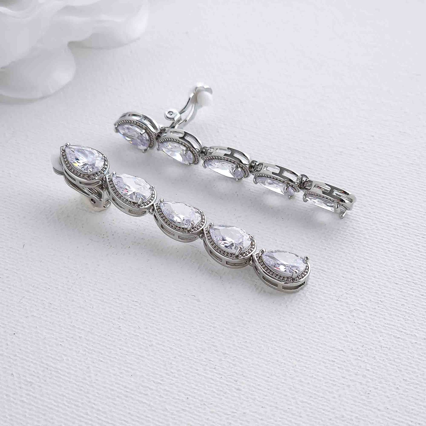 Long Clip-On Earrings With Teardrops-Elsa
