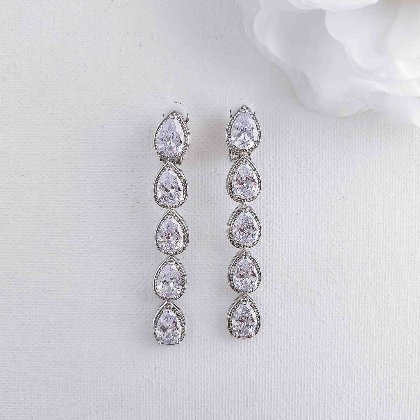 Long Clip-On Earrings With Teardrops-Elsa