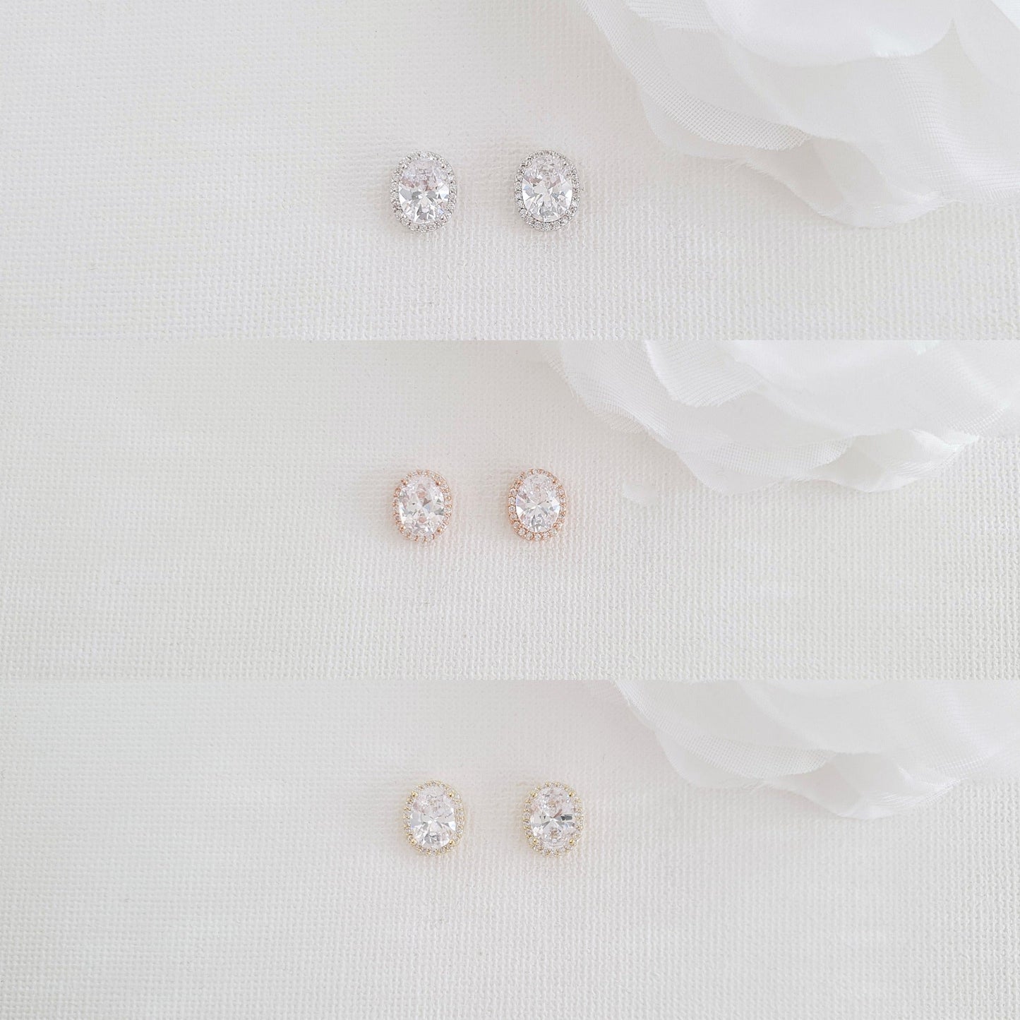 Oval CZ Studs for Brides and Bridesmaids-Emily