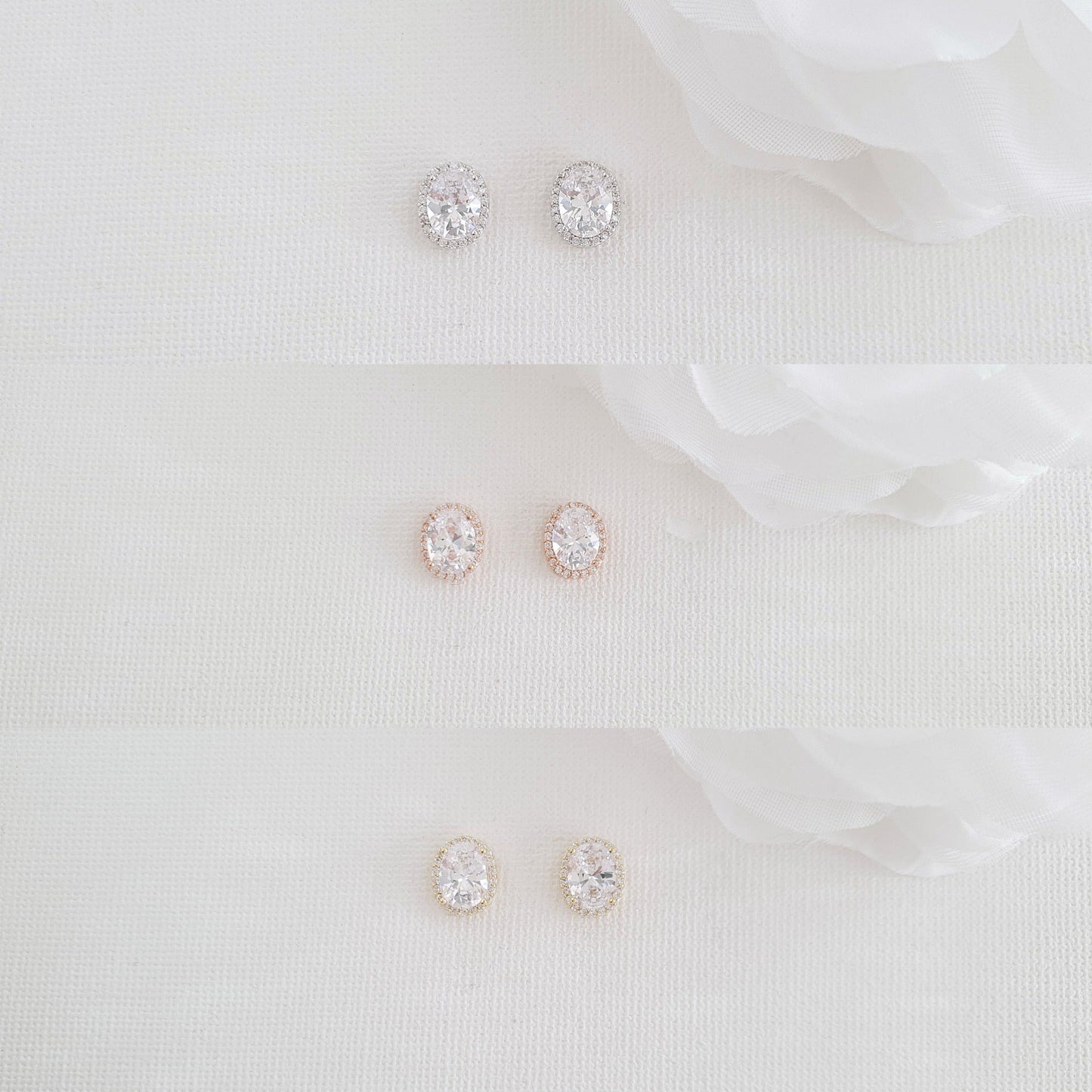 Oval CZ Studs with Gold Plating-Emily