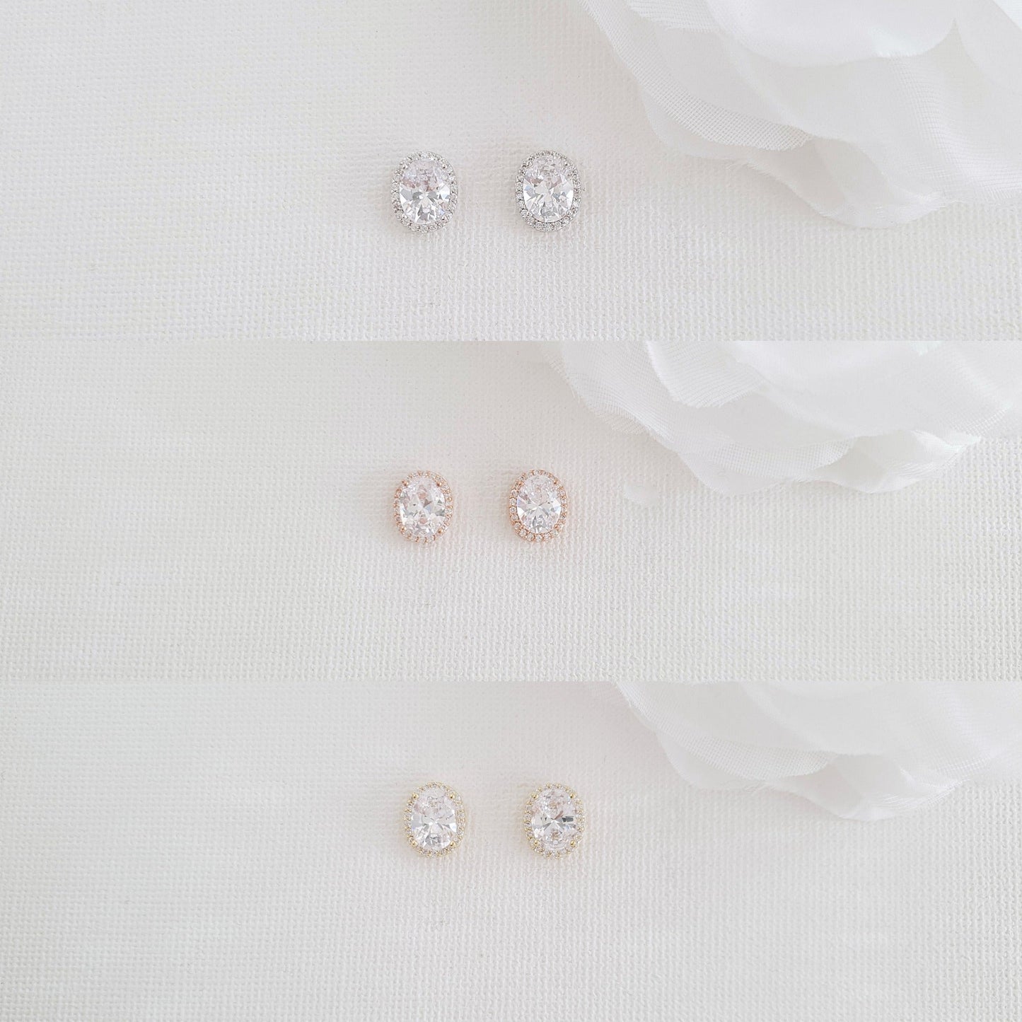 Rose Gold Cubic Zirconia Oval Stud Earrings-Emily