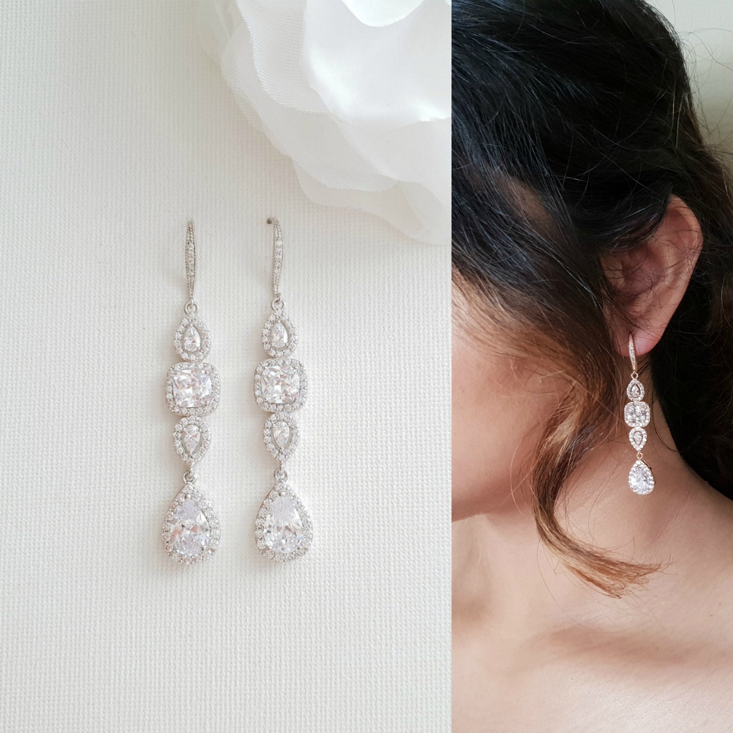 Bridal Dangle Drop Earring Rose Gold-Gianna