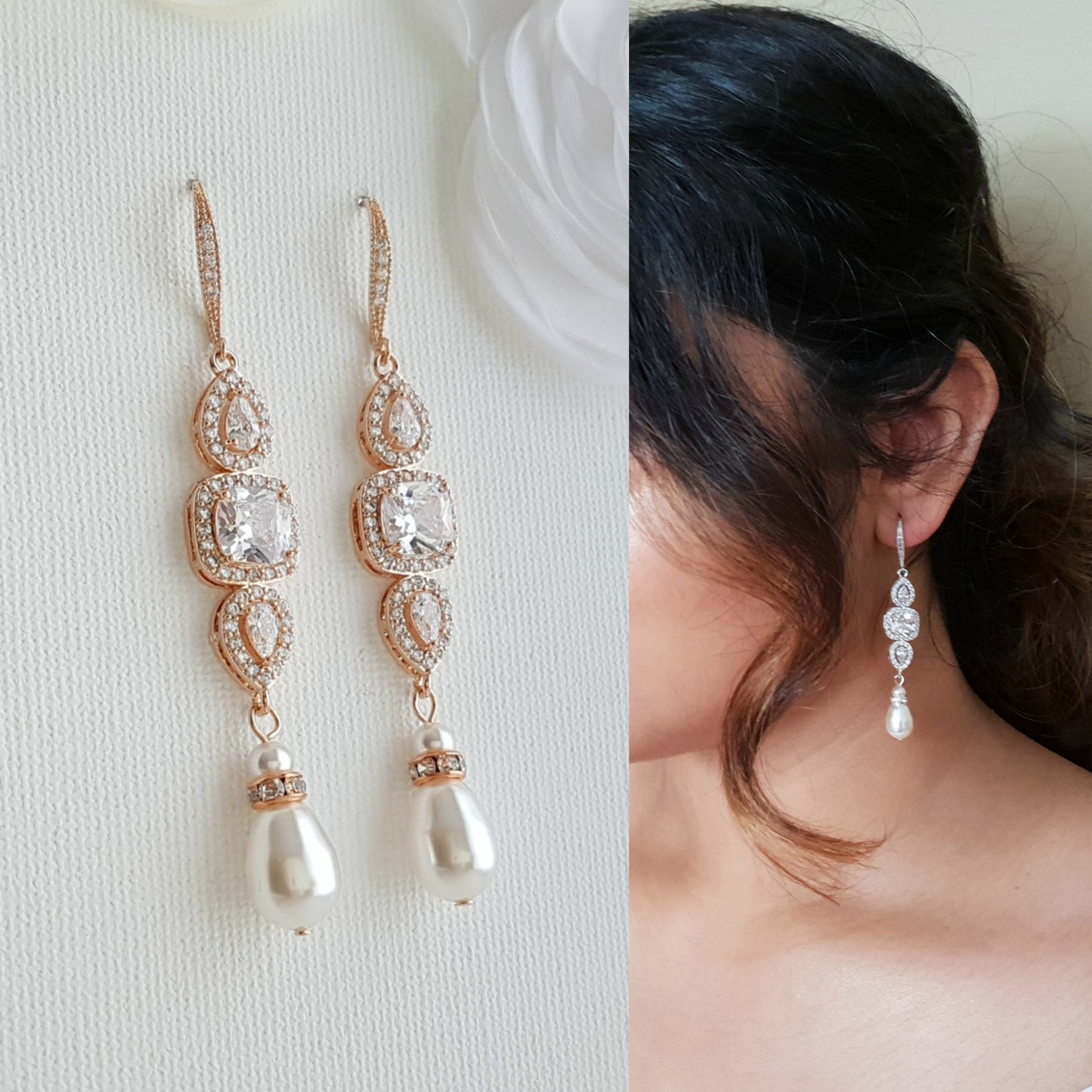 Gold Pearl Bridal Earrings- Gianna