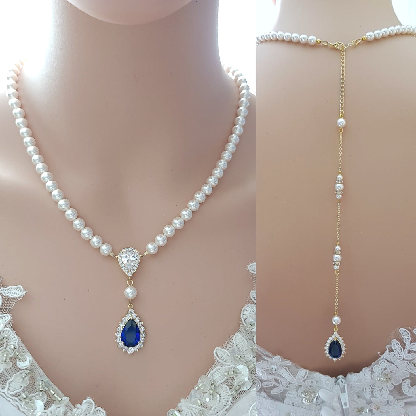 Bridal Pearl Necklace with Something Blue- Aoi