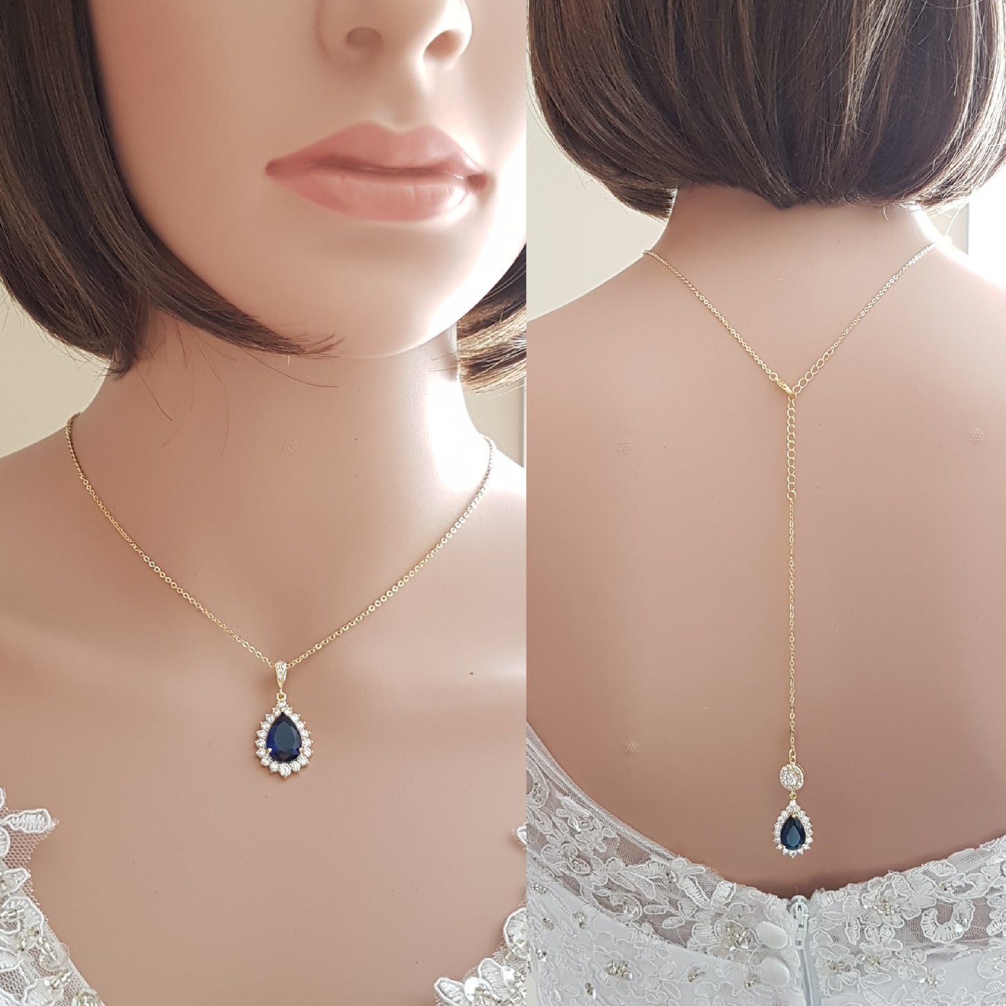 Blue Bridal Necklace in Rose Gold with Backdrop-Aoi