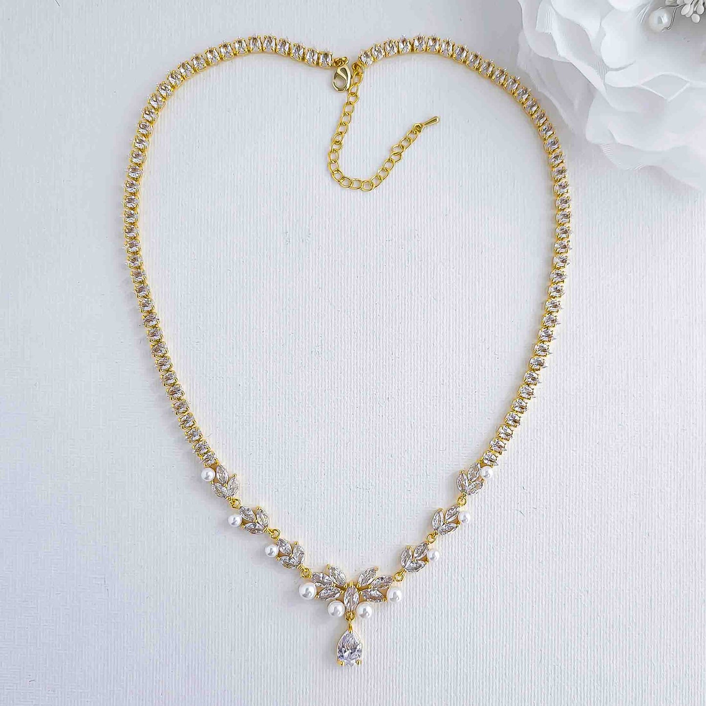 Bridal Pearl Necklace Set in Gold-Jenna