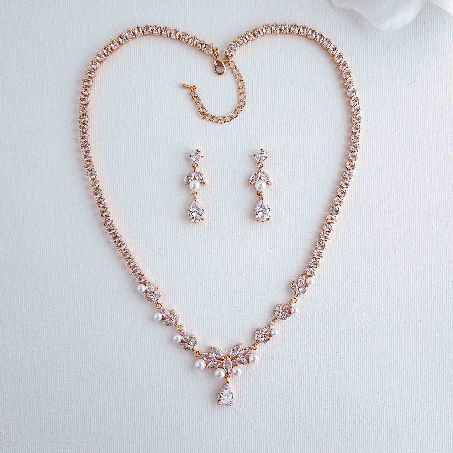 Pearl Wedding Jewellery Set of Necklace and Earrings-Jenna