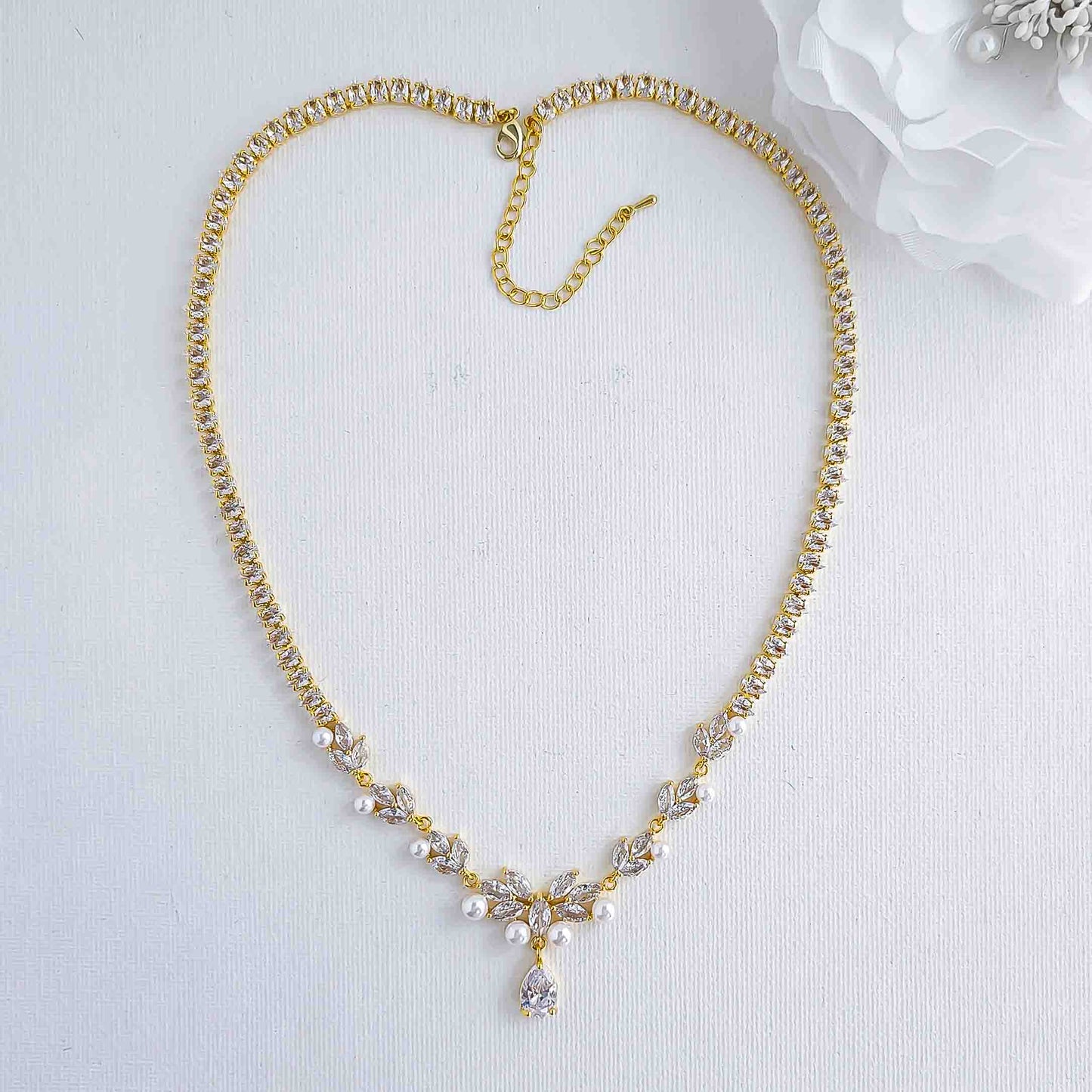 Bridal Pearl Necklace Set in Gold-Jenna