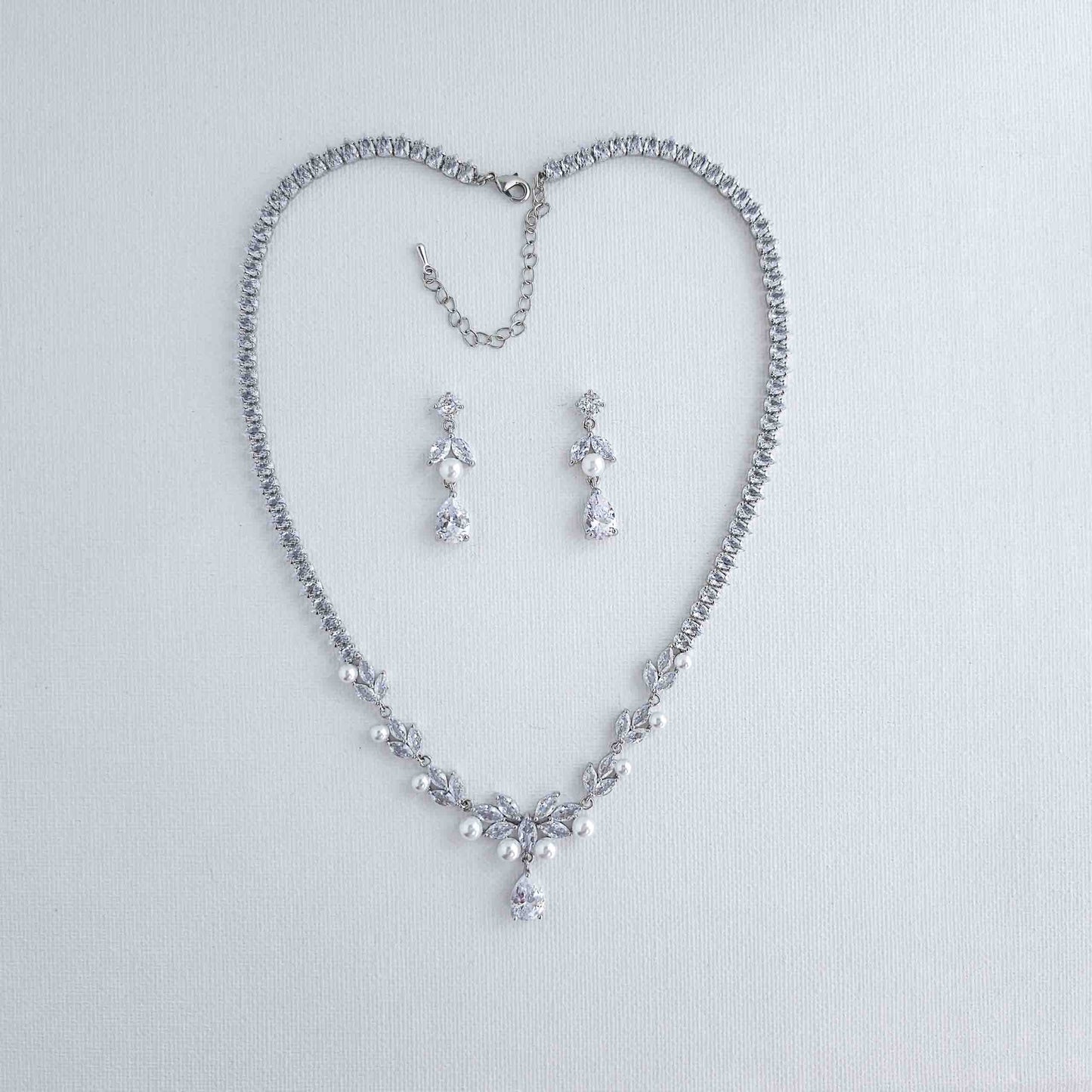 Pearl Wedding Jewellery Set of Necklace and Earrings-Jenna