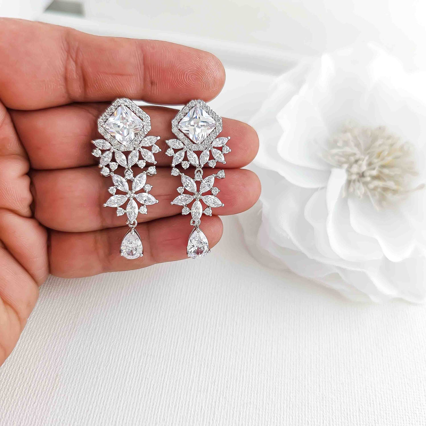 Drop Earrings and Bracelet Set for Wedding-Lacie