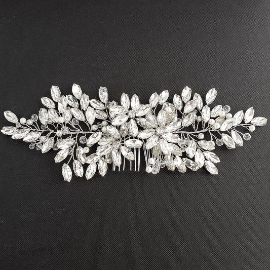 Crystal Cluster Floral Hair Comb for Brides-Leana