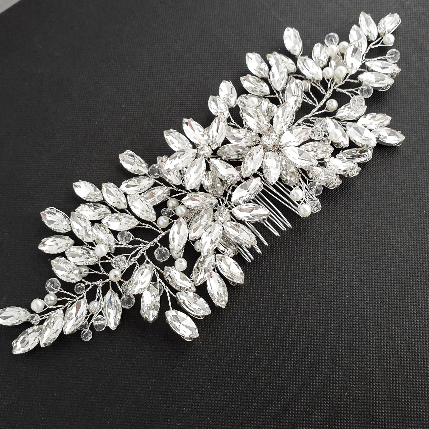 Crystal Cluster Floral Hair Comb for Brides-Leana