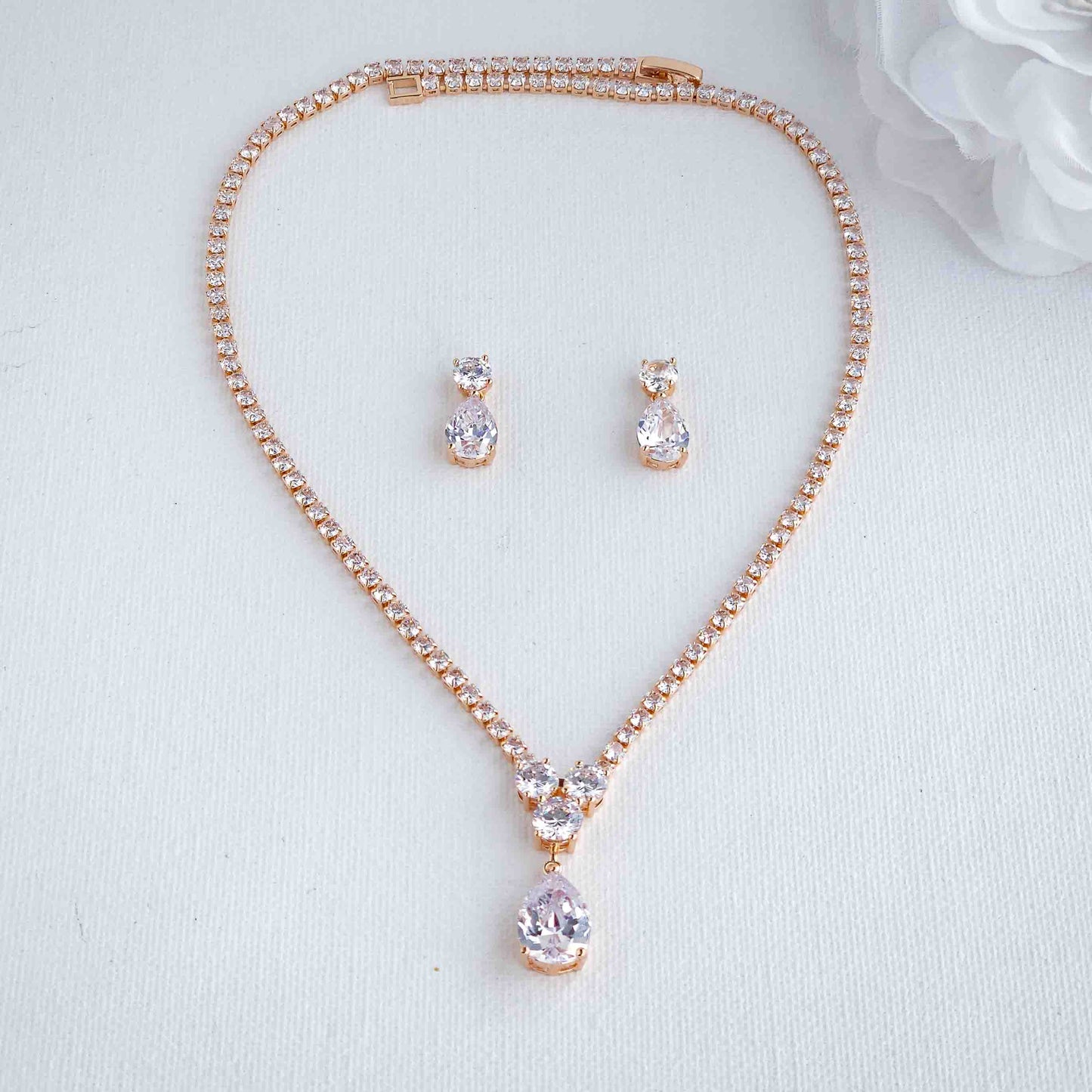 Bridal Necklace in Rose Gold and Cubic Zirconia-Diane