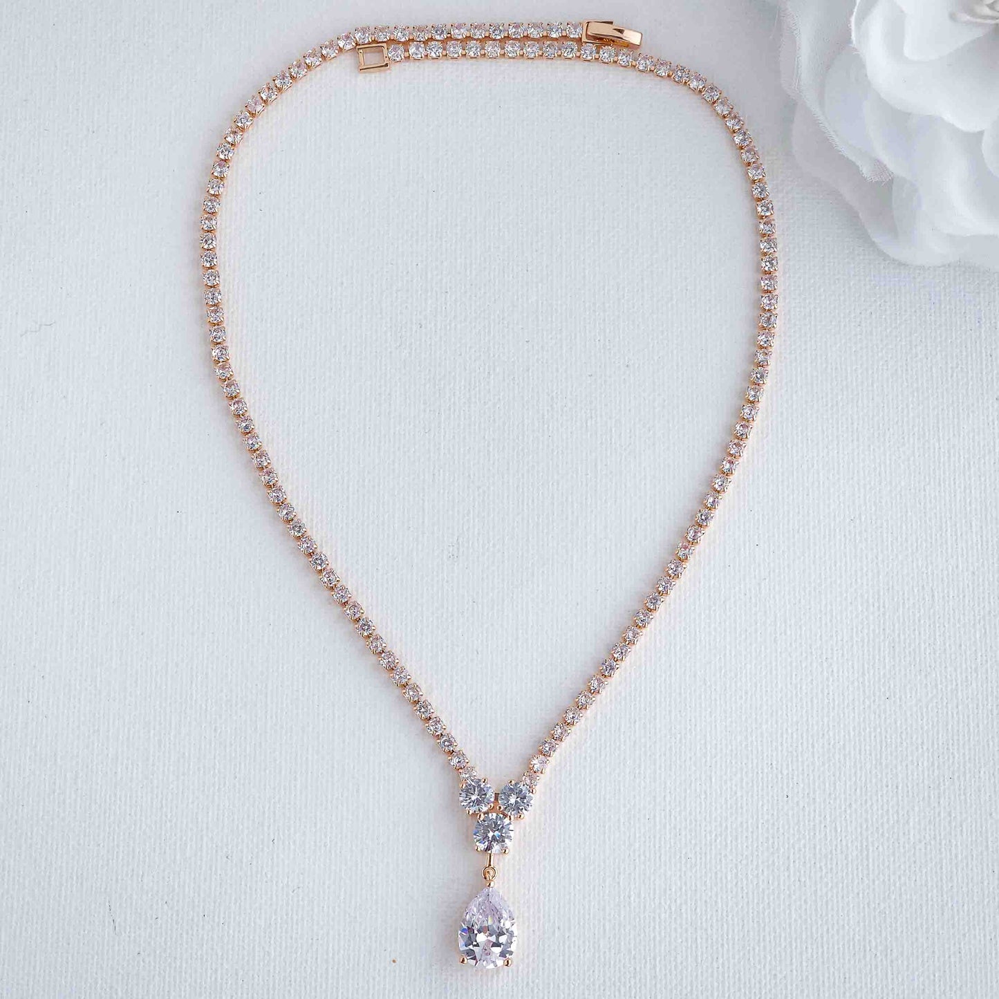 Bridal Necklace in Rose Gold and Cubic Zirconia-Diane