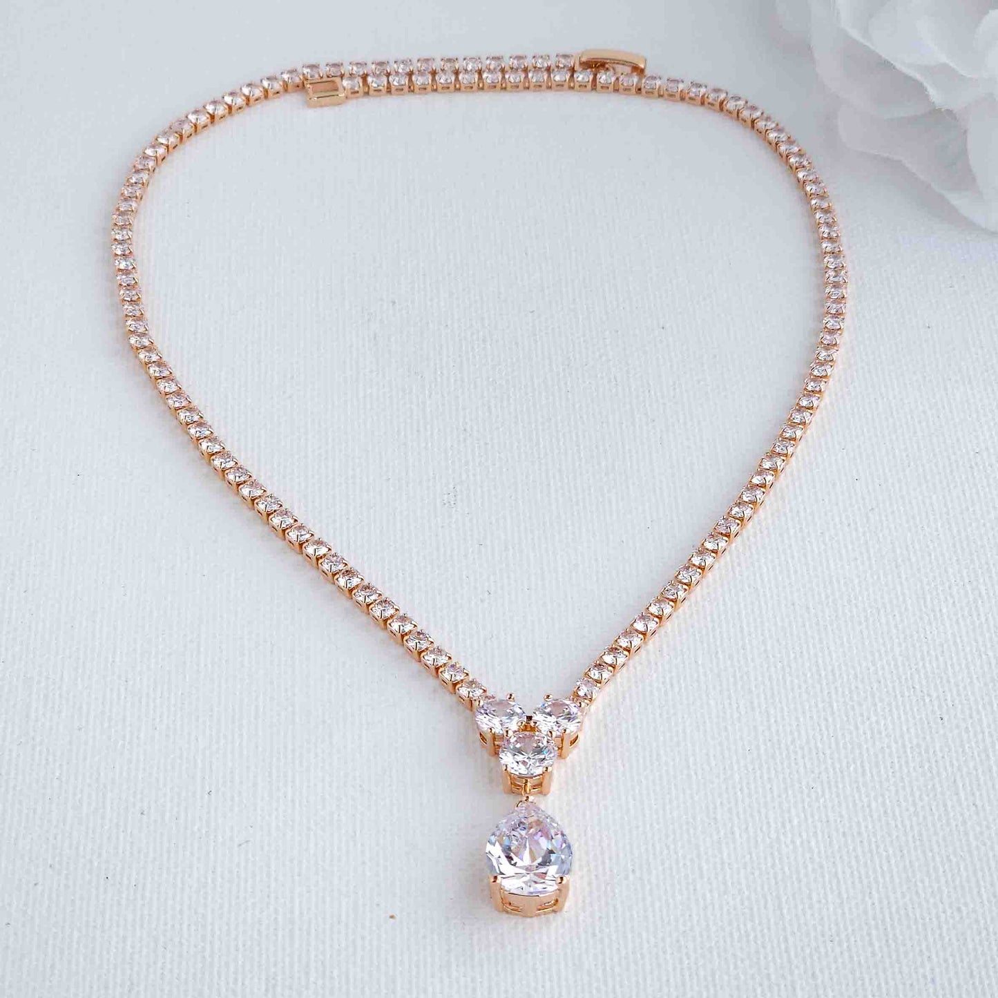 Bridal Necklace in Rose Gold and Cubic Zirconia-Diane