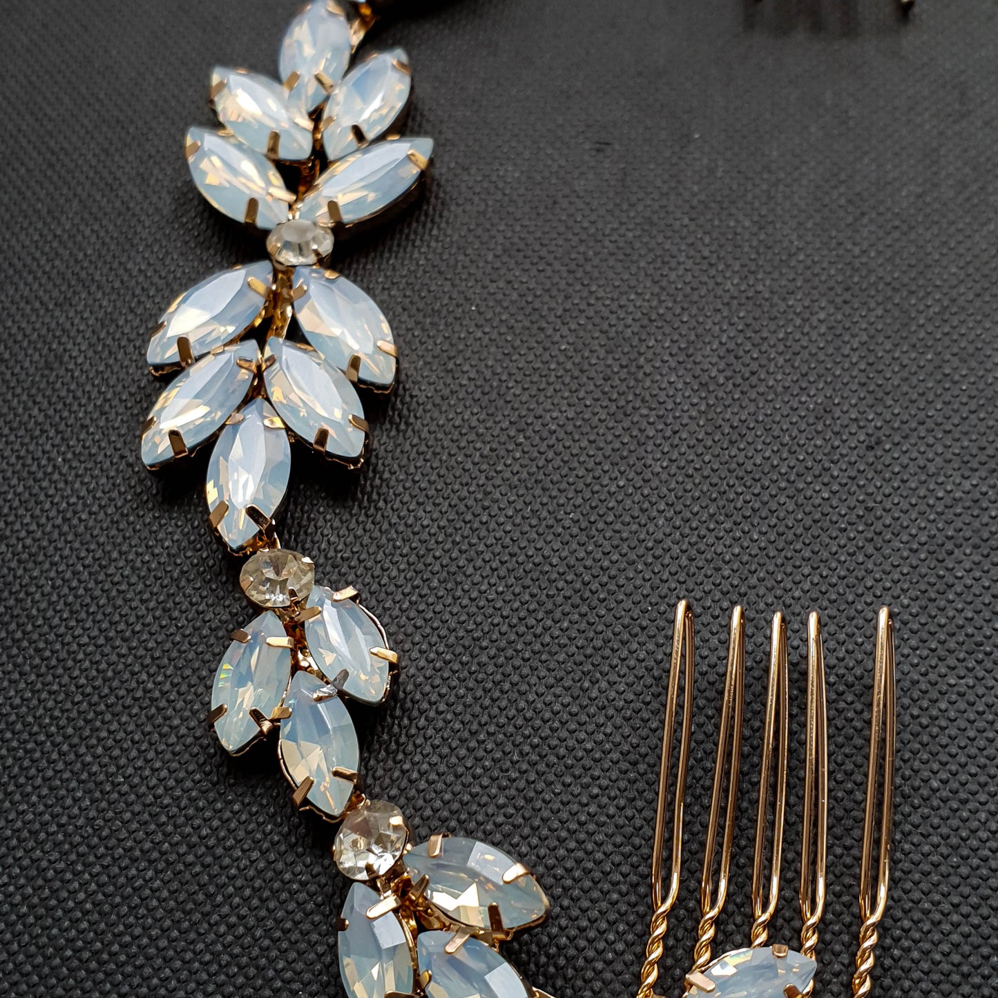 Blue Opal Bridal Headpiece in Rose Gold-Sea Holly