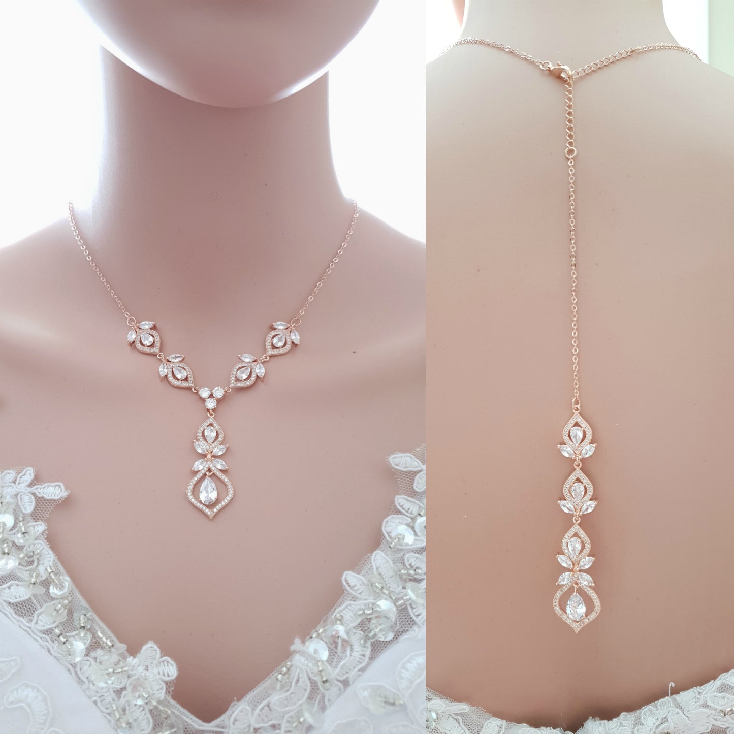 Crystal Gold Wedding Necklace & Back Jewellery-Meghan