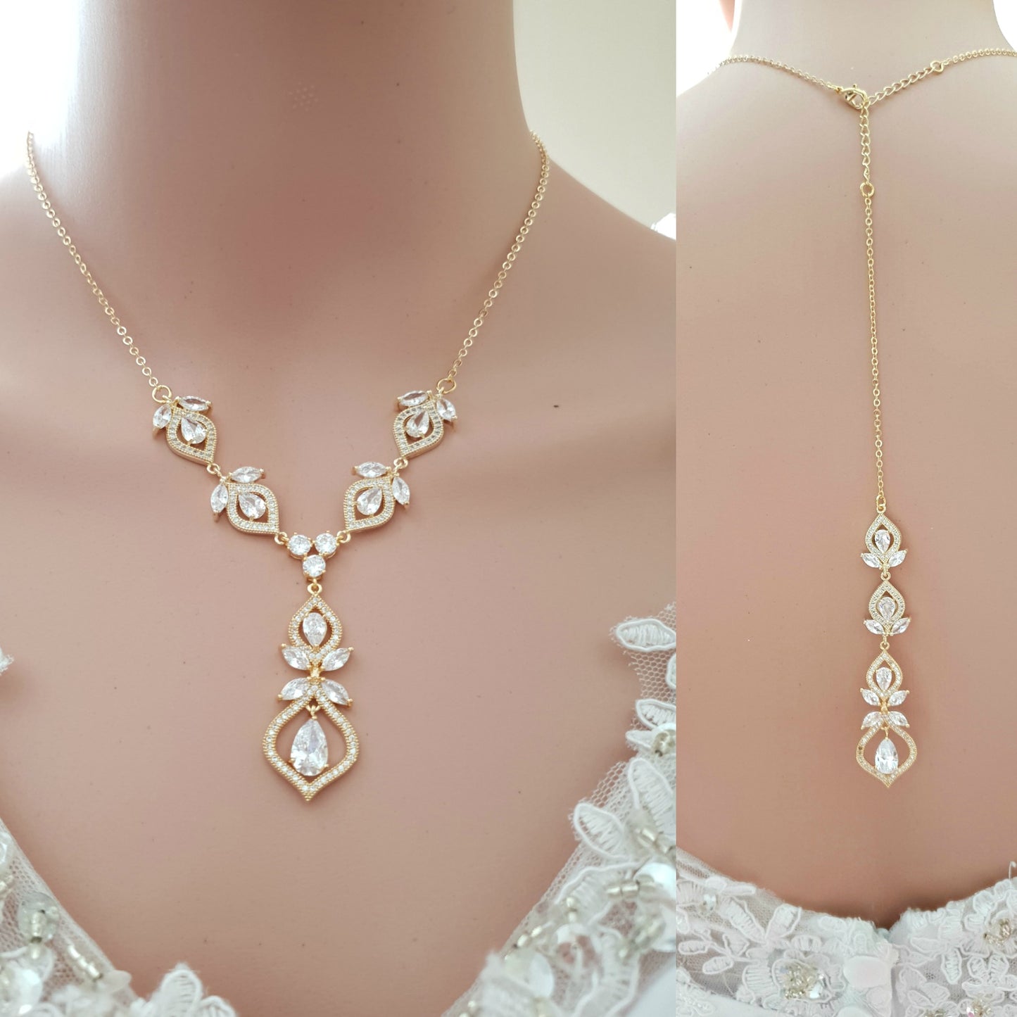 Crystal Gold Wedding Necklace & Back Jewellery-Meghan