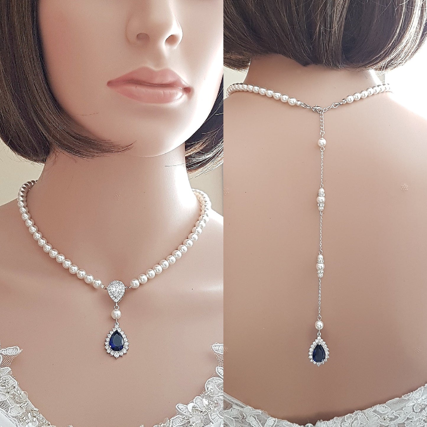 Bridal Pearl Necklace with Something Blue- Aoi