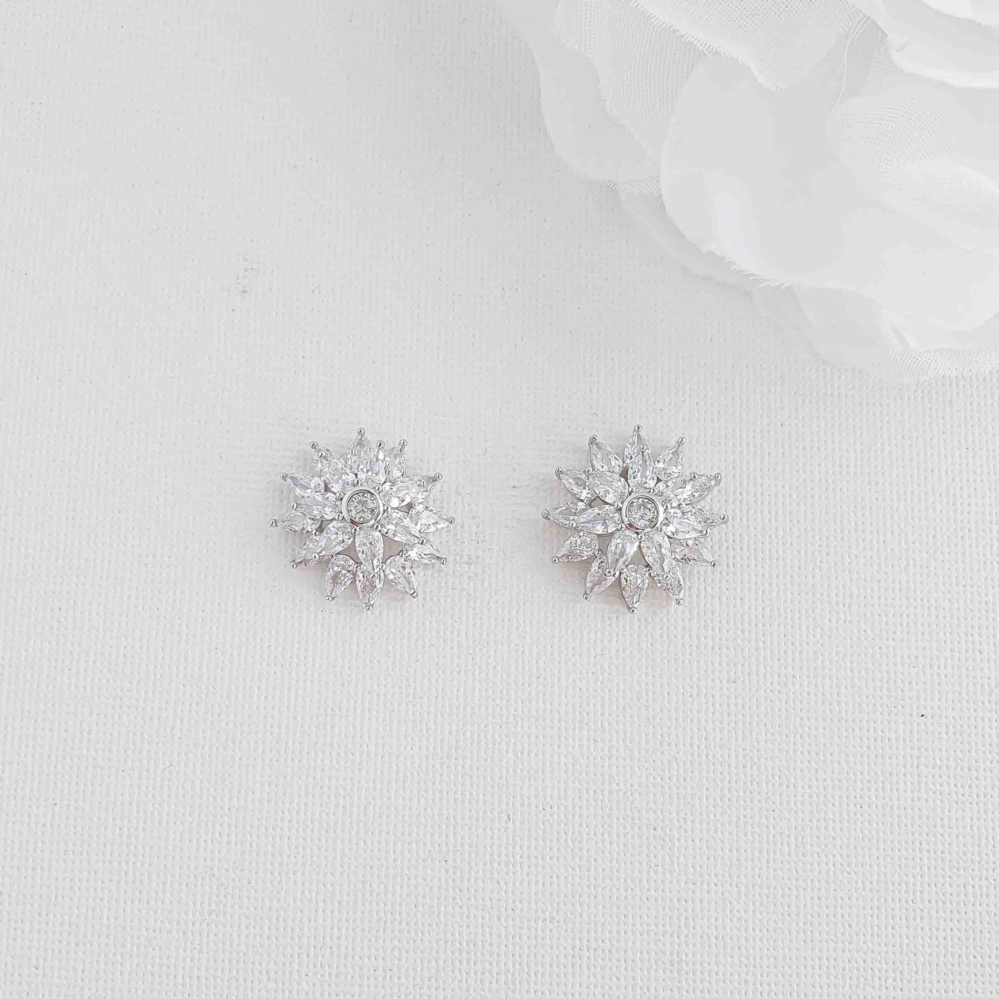 Flower Stud Earrings in Cubic Zirconia-Ruth