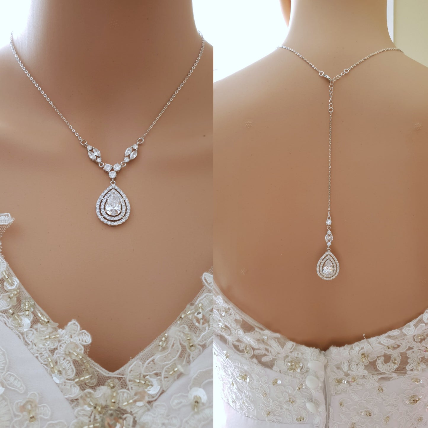 Rose gold Bridal Back Necklace -Joni