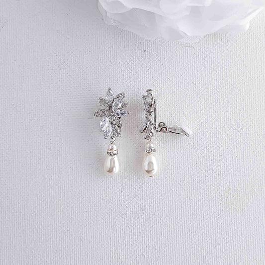 Pearl Clip On Earrings for Brides-Sonia