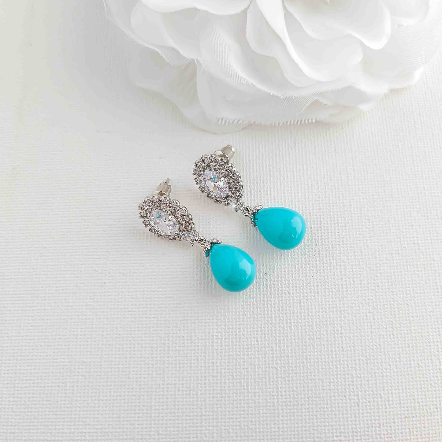 Blue Pearl Drop Earrings-Sophie