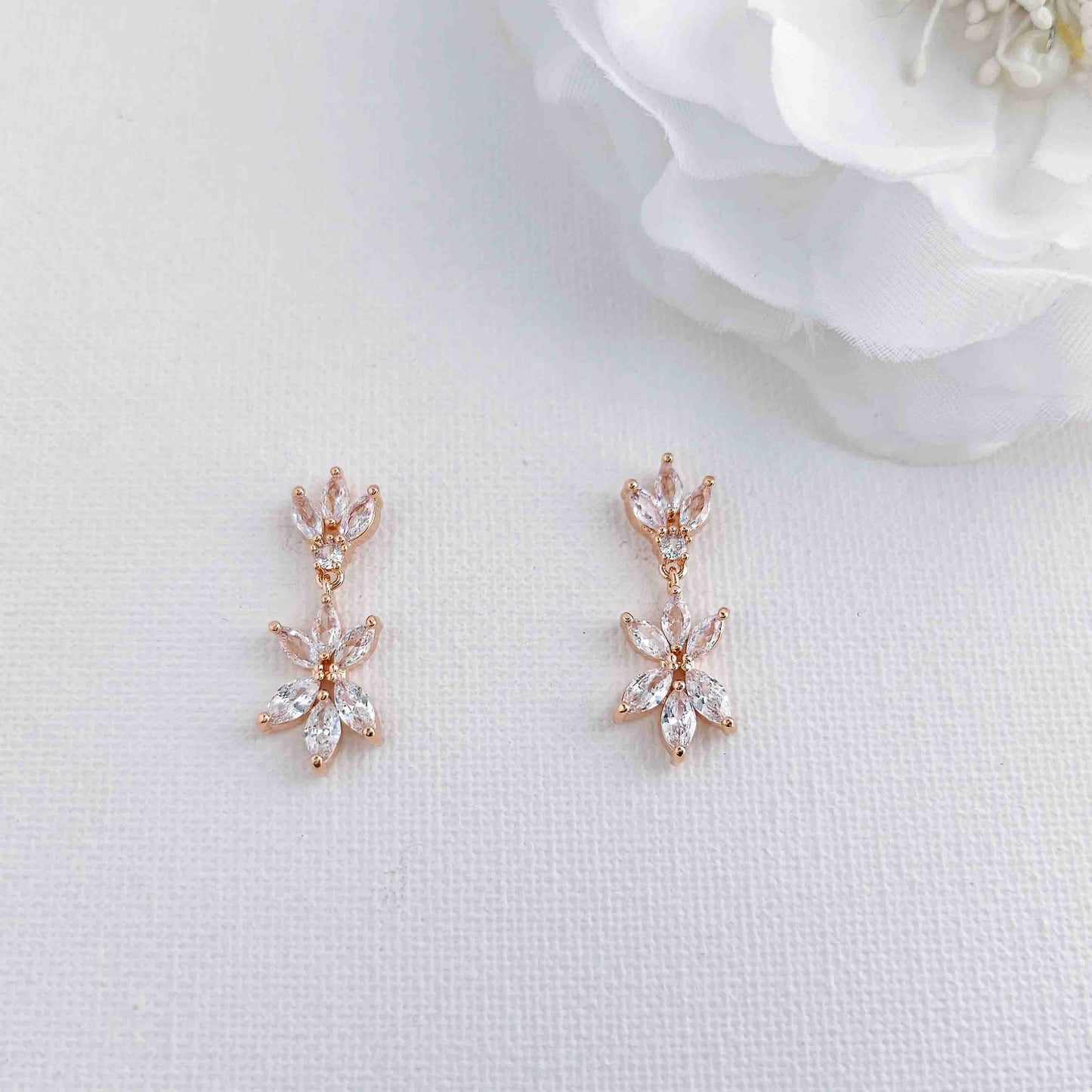 Rose Gold Bridal jewellery Set of Floral Necklace & Earrings-Sybil