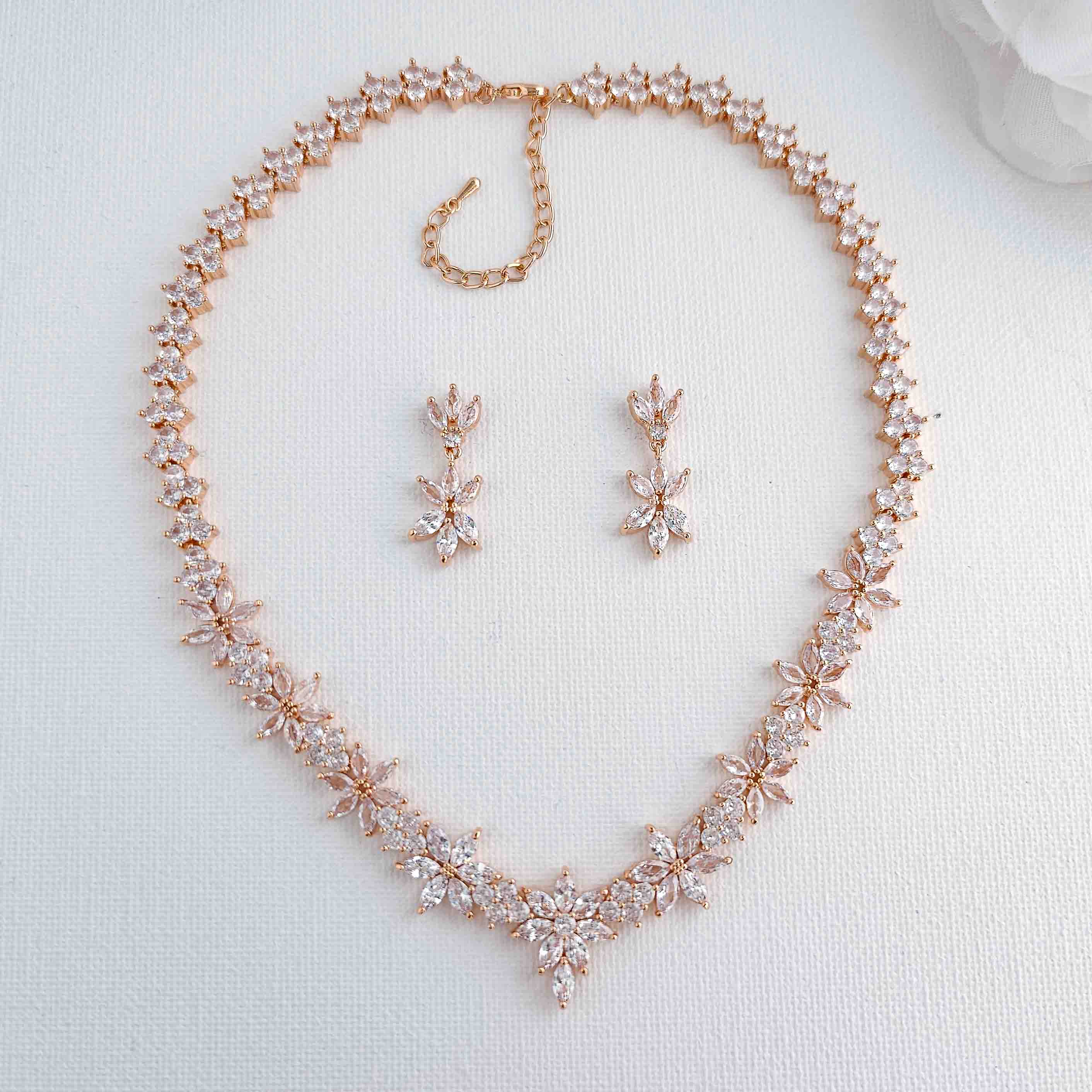 Stunning Rose Gold Bridal jewellery Set of Floral Necklace