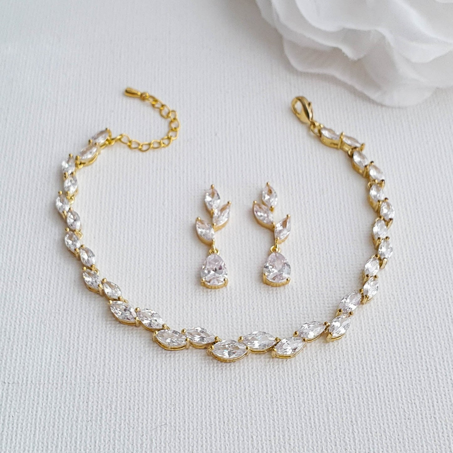 Gold Leaf Earrings and Bracelet Set-Taylor