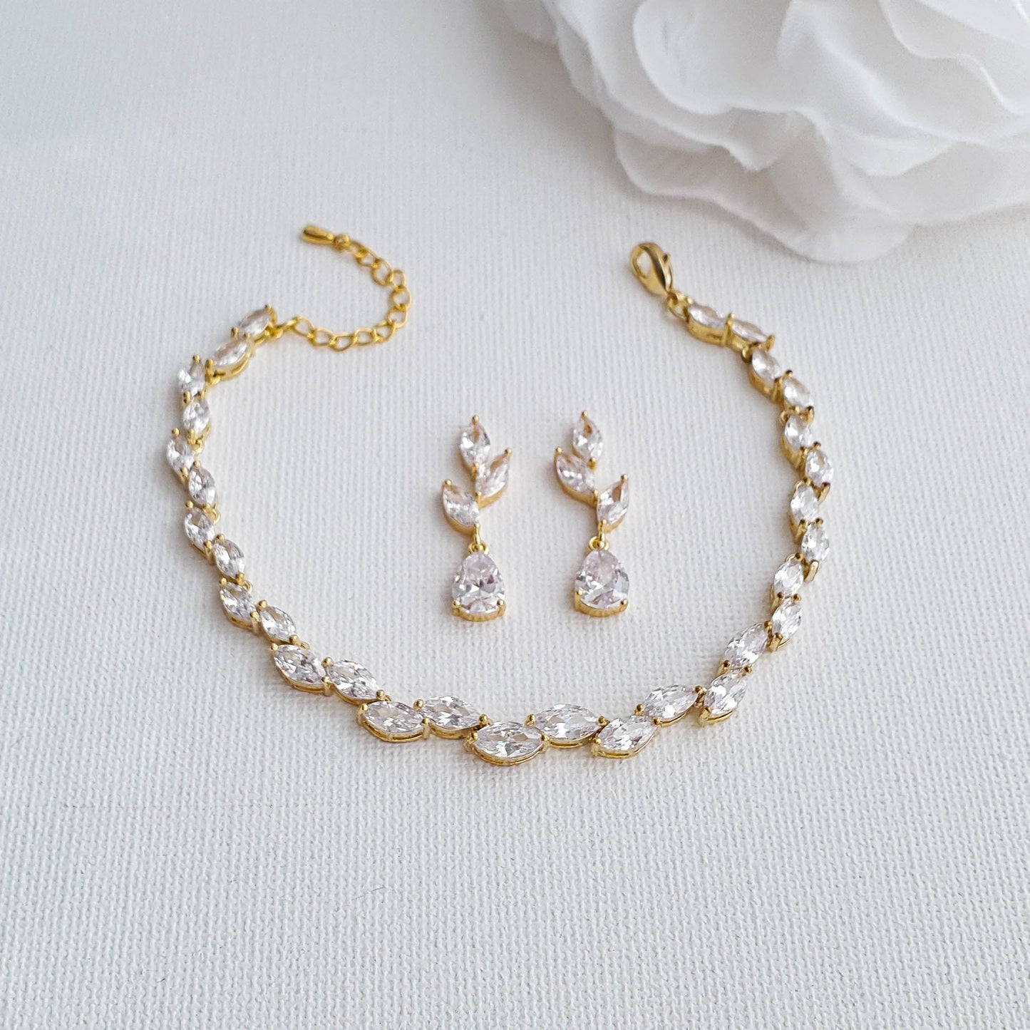 Gold Leaf Earrings and Bracelet Set-Taylor