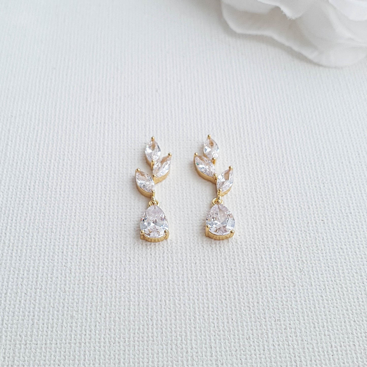 Delicate Leaf Drop Earrings in Gold-Taylor